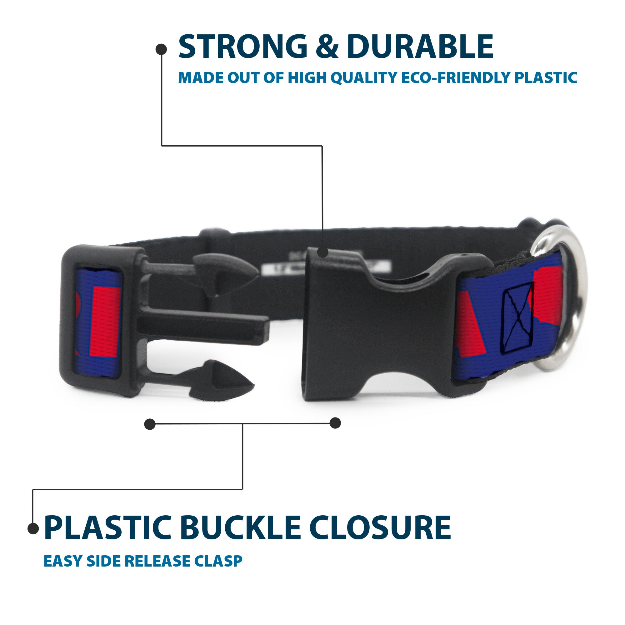 Plastic Clip Collar - 'MERICA/USA Silhouette Blue/Red Plastic Clip Collars Buckle-Down