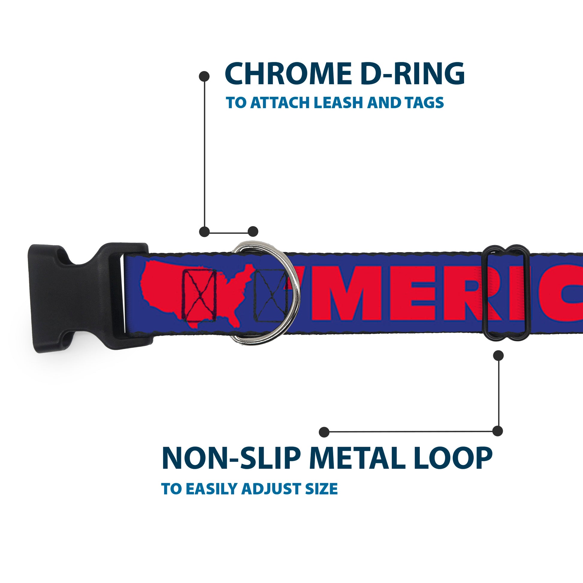 Plastic Clip Collar - 'MERICA/USA Silhouette Blue/Red Plastic Clip Collars Buckle-Down