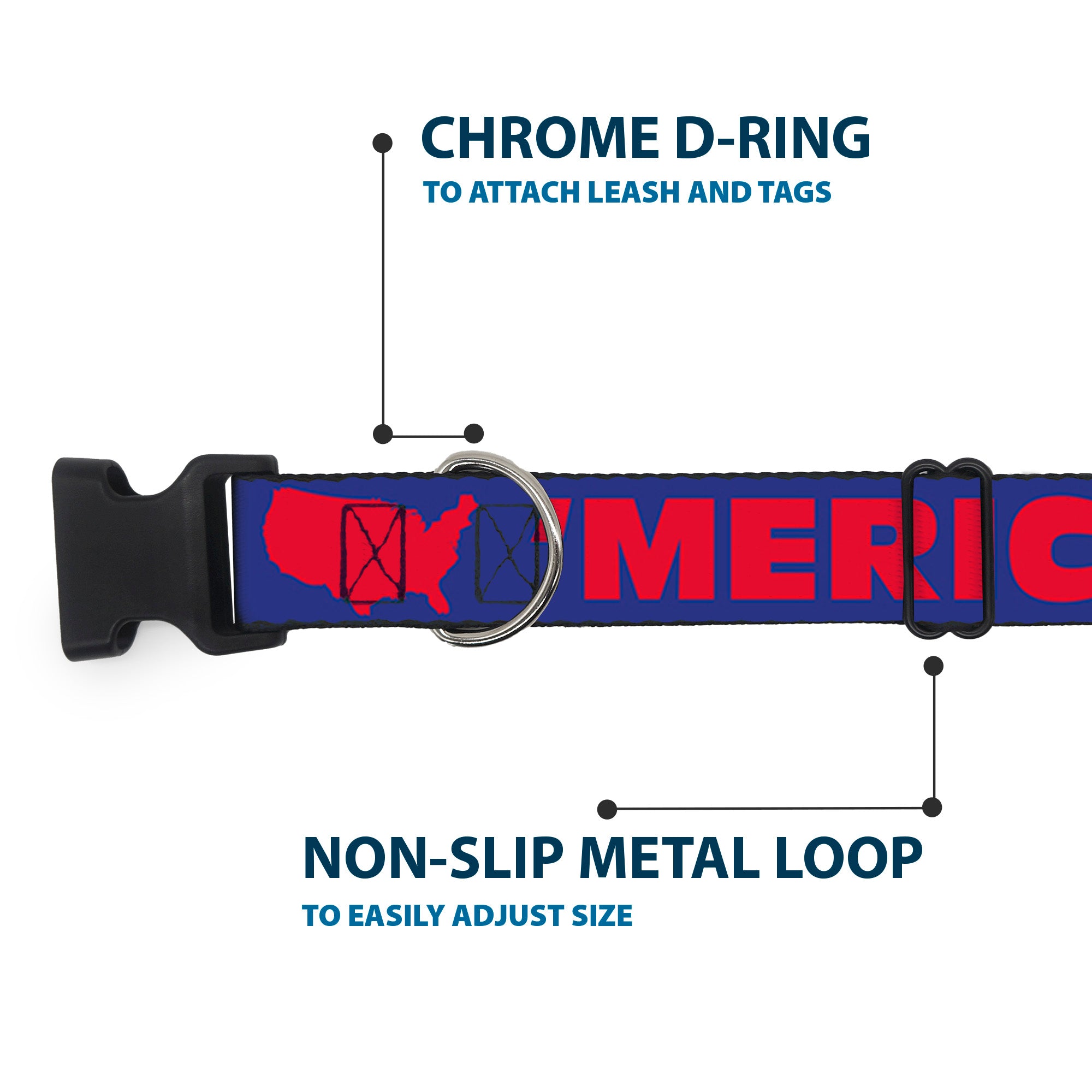 Plastic Clip Collar - 'MERICA/USA Silhouette Blue/Red Plastic Clip Collars Buckle-Down