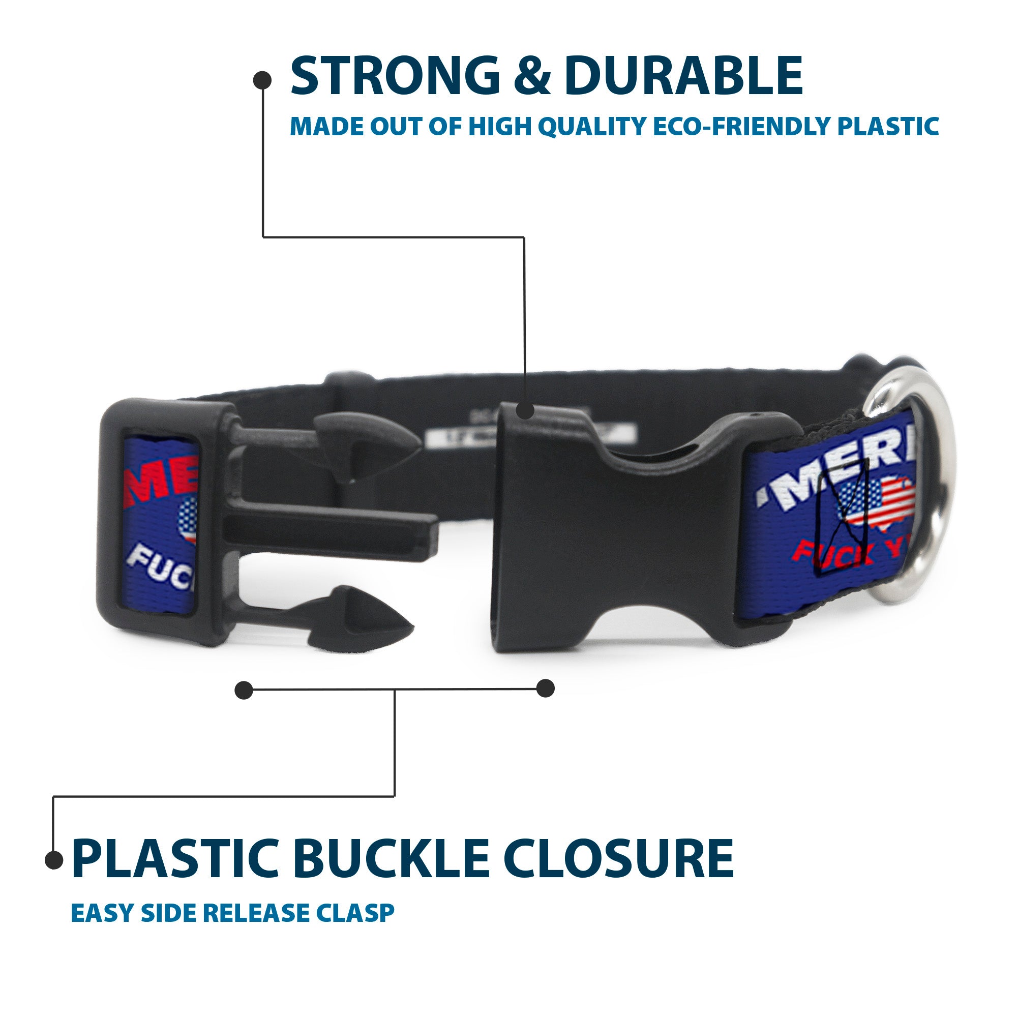 Plastic Clip Collar - 'MERICA FUCK YEAH!/USA Silhouette Blue/White/Red/US Flag Plastic Clip Collars Buckle-Down