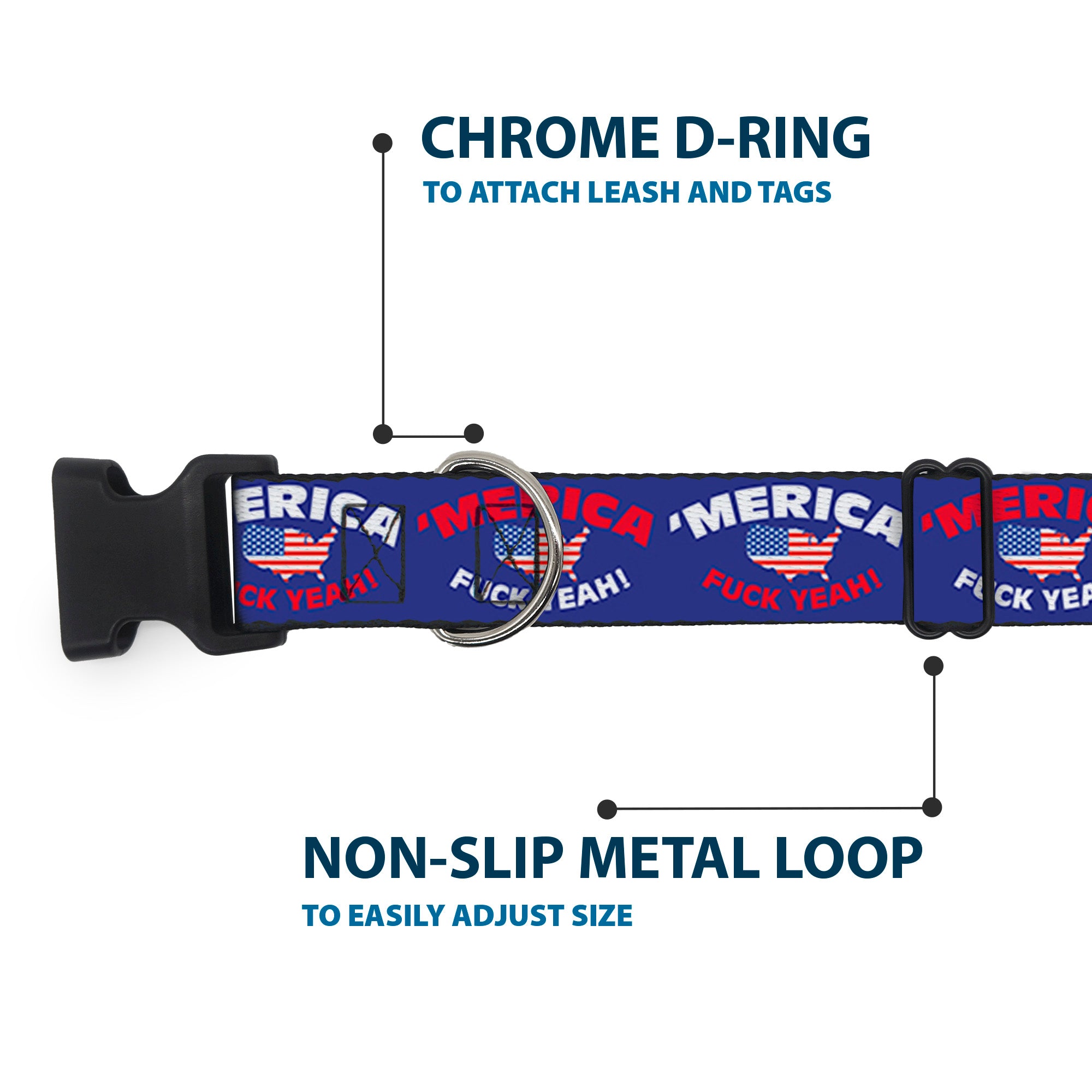 Plastic Clip Collar - 'MERICA FUCK YEAH!/USA Silhouette Blue/White/Red/US Flag Plastic Clip Collars Buckle-Down