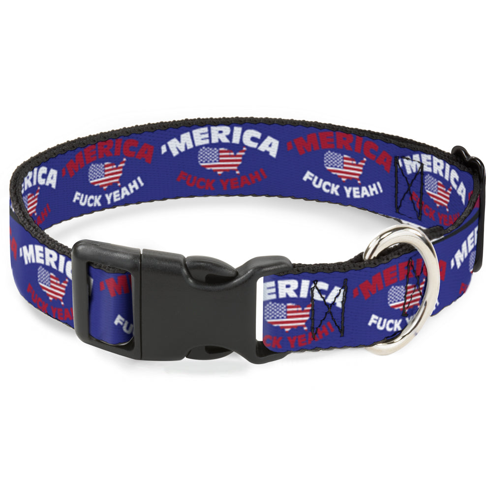 Plastic Clip Collar - 'MERICA FUCK YEAH!/USA Silhouette Blue/White/Red/US Flag Plastic Clip Collars Buckle-Down