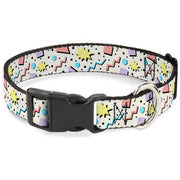 Plastic Clip Collar - 90s Nineties Grid Pattern Gray/Multi Pastel Plastic Clip Collars Buckle-Down