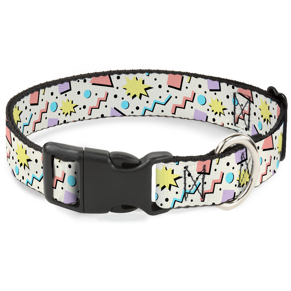 Plastic Clip Collar - 90s Nineties Grid Pattern Gray/Multi Pastel Plastic Clip Collars Buckle-Down