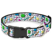 Plastic Clip Collar - 90s Nineties Grid Pattern Vibrant Gray/Multi Color Plastic Clip Collars Buckle-Down