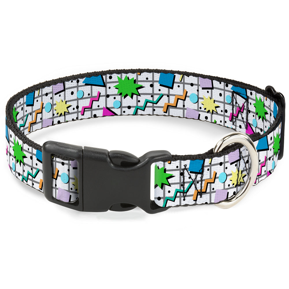 Plastic Clip Collar - 90s Nineties Grid Pattern Vibrant Gray/Multi Color Plastic Clip Collars Buckle-Down