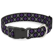 Plastic Clip Collar - Argyle Black/Gray/Purple Plastic Clip Collars Buckle-Down