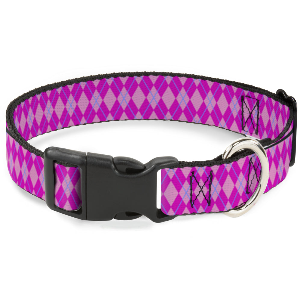 Plastic Clip Collar - Argyle Pink/Fuchsia/Blue Plastic Clip Collars Buckle-Down