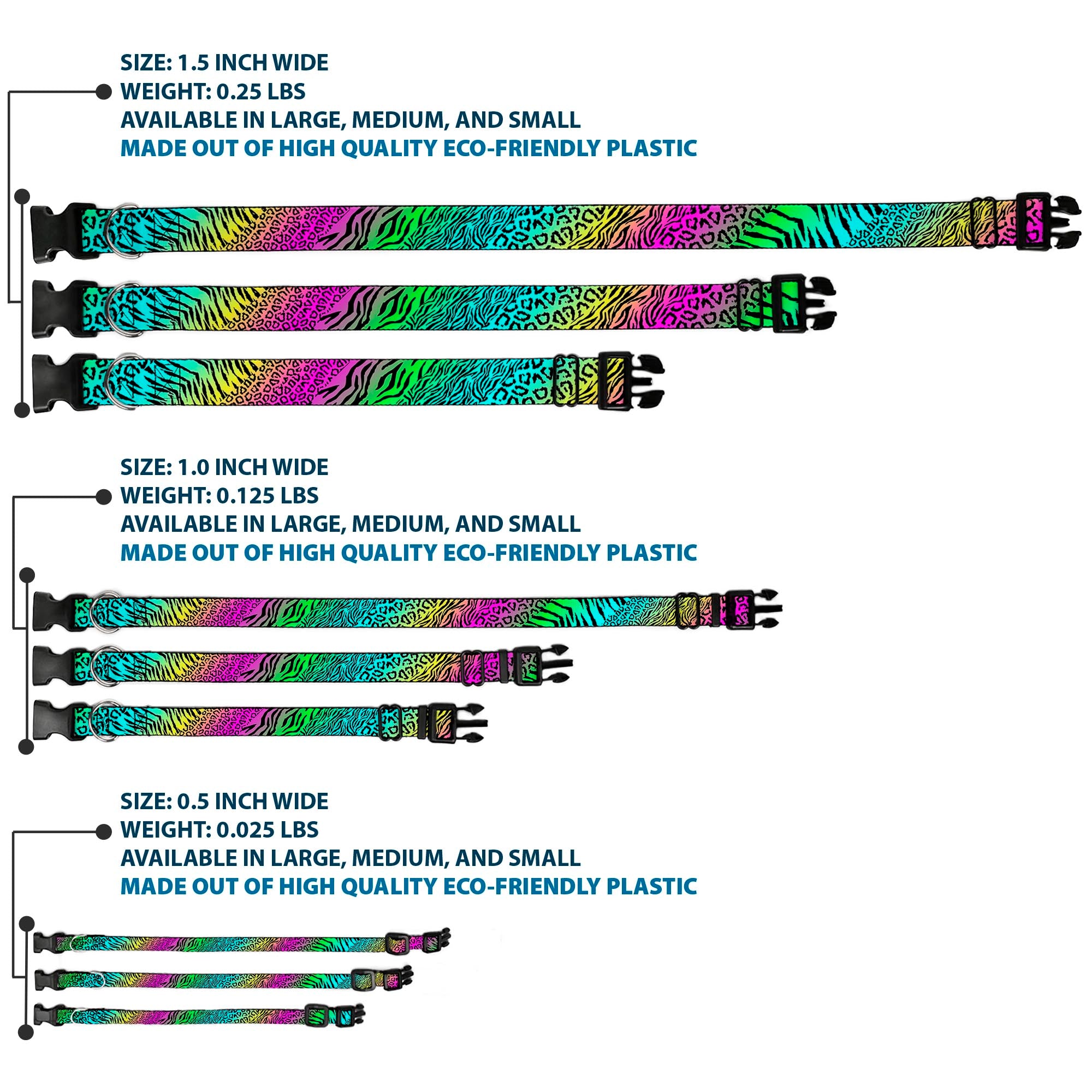 Plastic Clip Collar - Animal Skins Rainbow/Black Plastic Clip Collars Buckle-Down