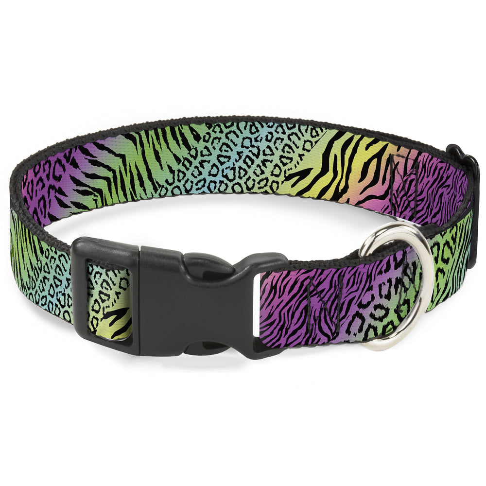Plastic Clip Collar - Animal Skins Rainbow/Black Plastic Clip Collars Buckle-Down