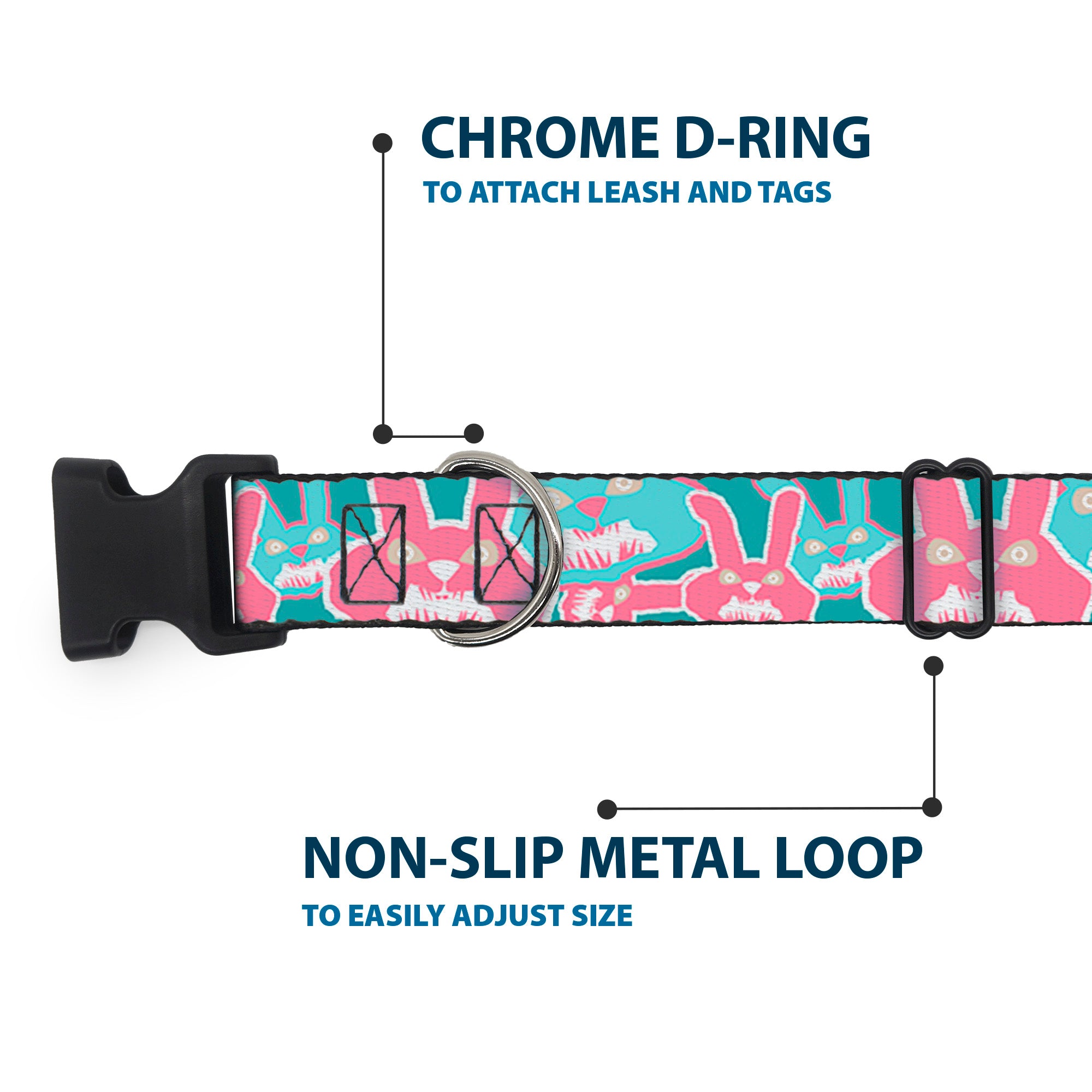 Plastic Clip Collar - Angry Bunnies Turquoise/Pinks Plastic Clip Collars Buckle-Down