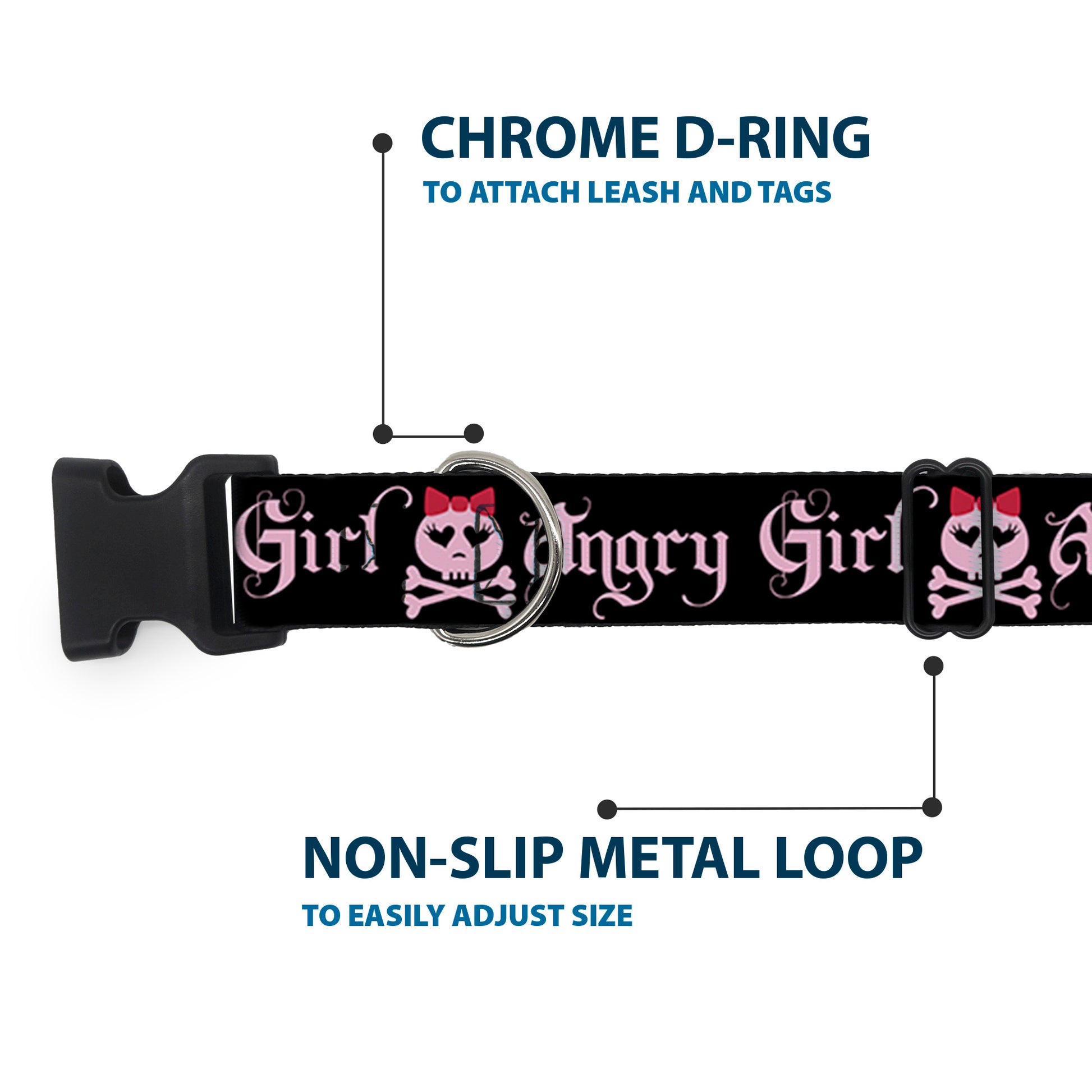 Plastic Clip Collar - Angry Girl Black/Pink Plastic Clip Collars Buckle-Down
