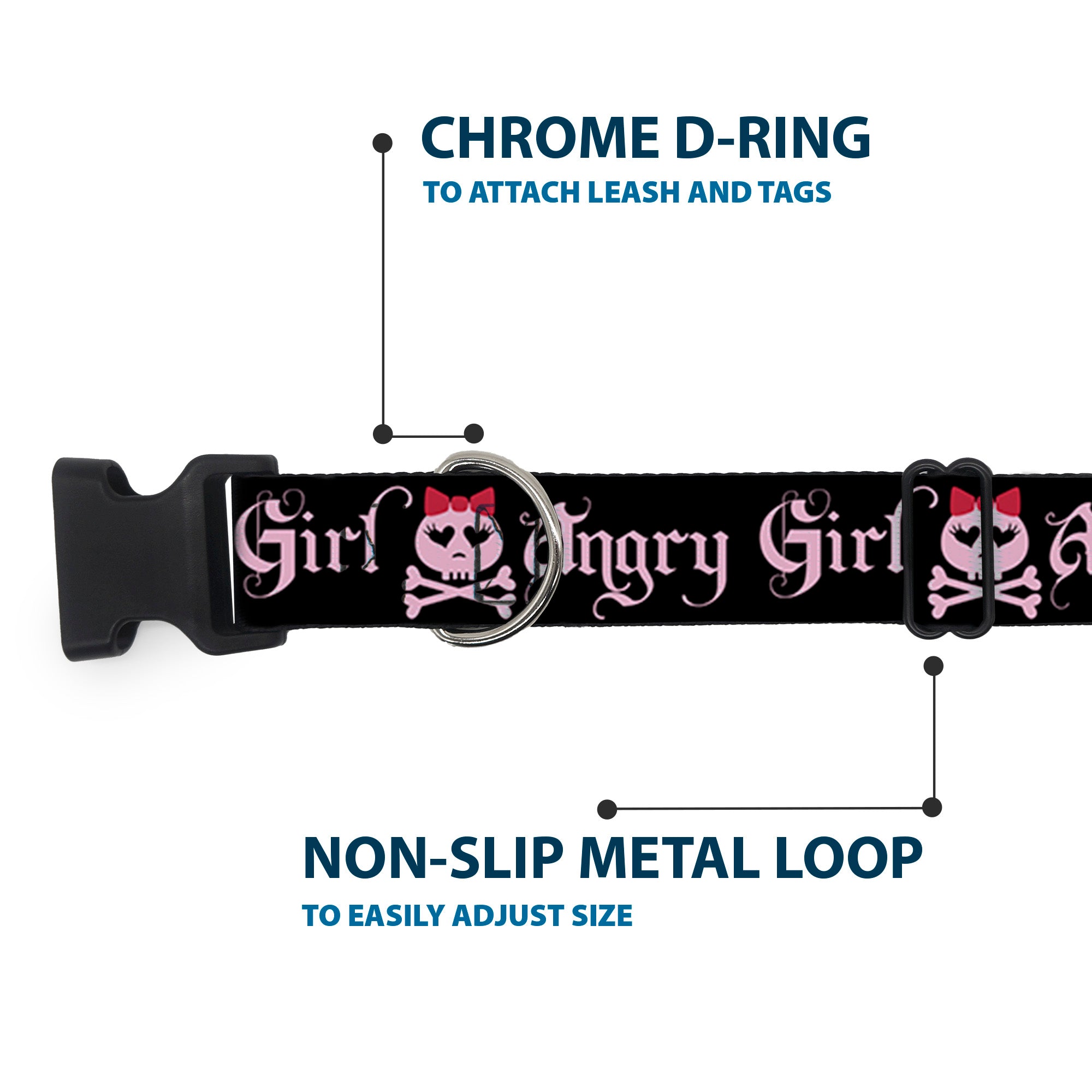 Plastic Clip Collar - Angry Girl Black/Pink Plastic Clip Collars Buckle-Down