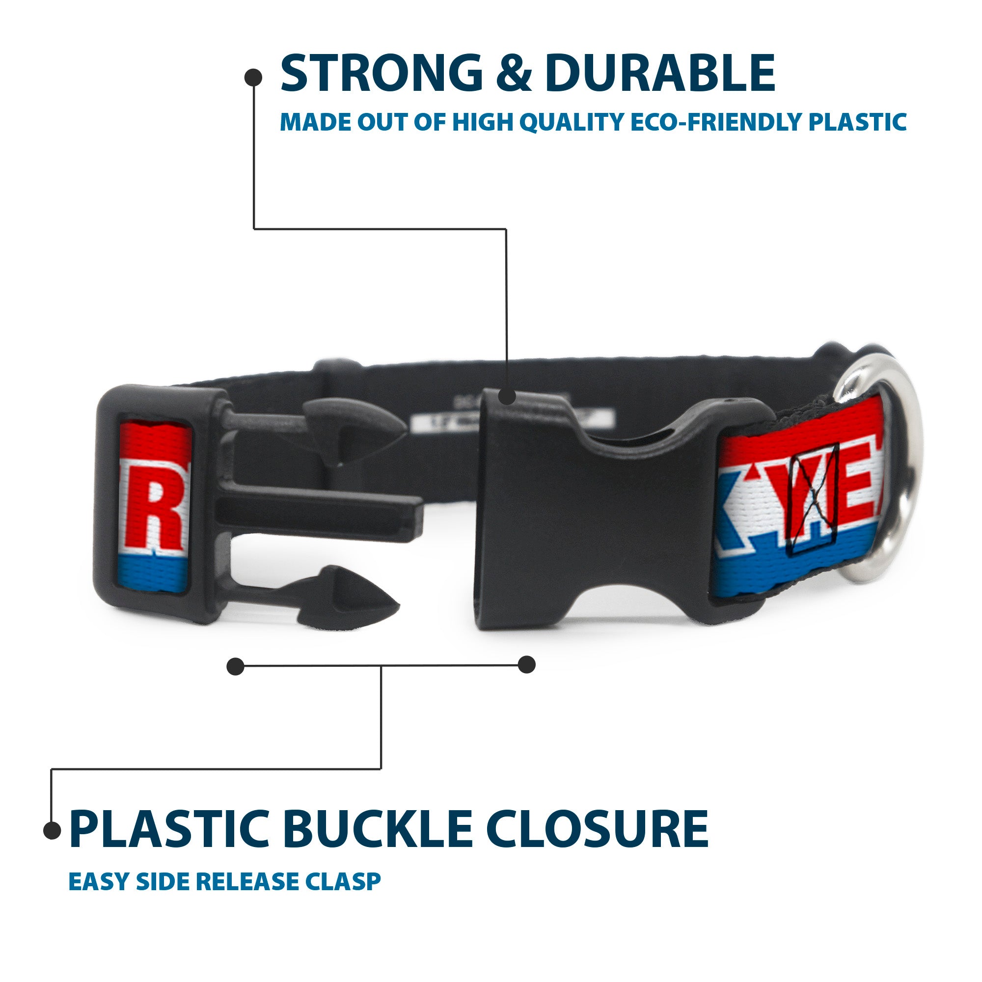 Plastic Clip Collar - AMERICA, FUCK YEA Red/White/Blue Plastic Clip Collars Buckle-Down