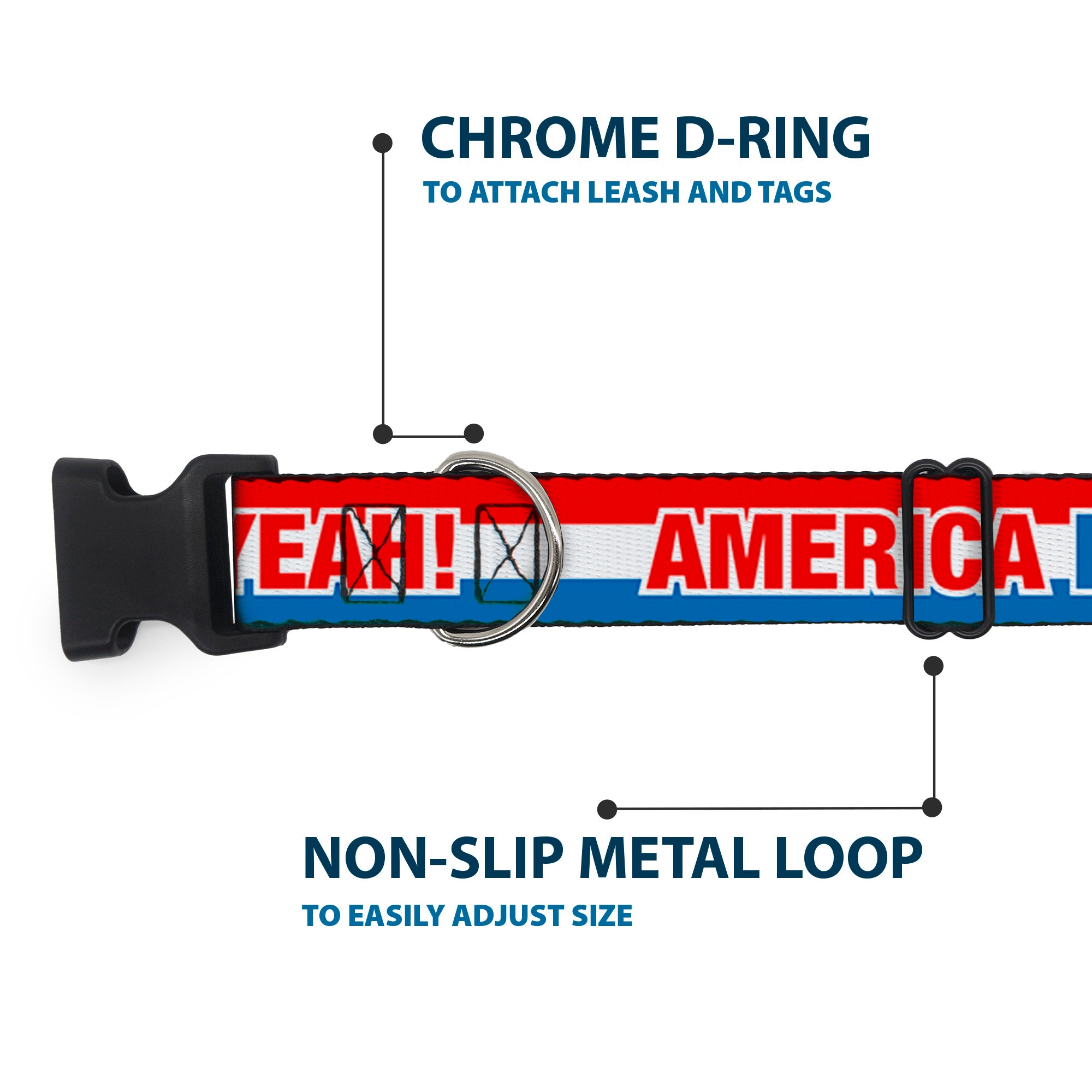 Plastic Clip Collar - AMERICA, FUCK YEA Red/White/Blue Plastic Clip Collars Buckle-Down