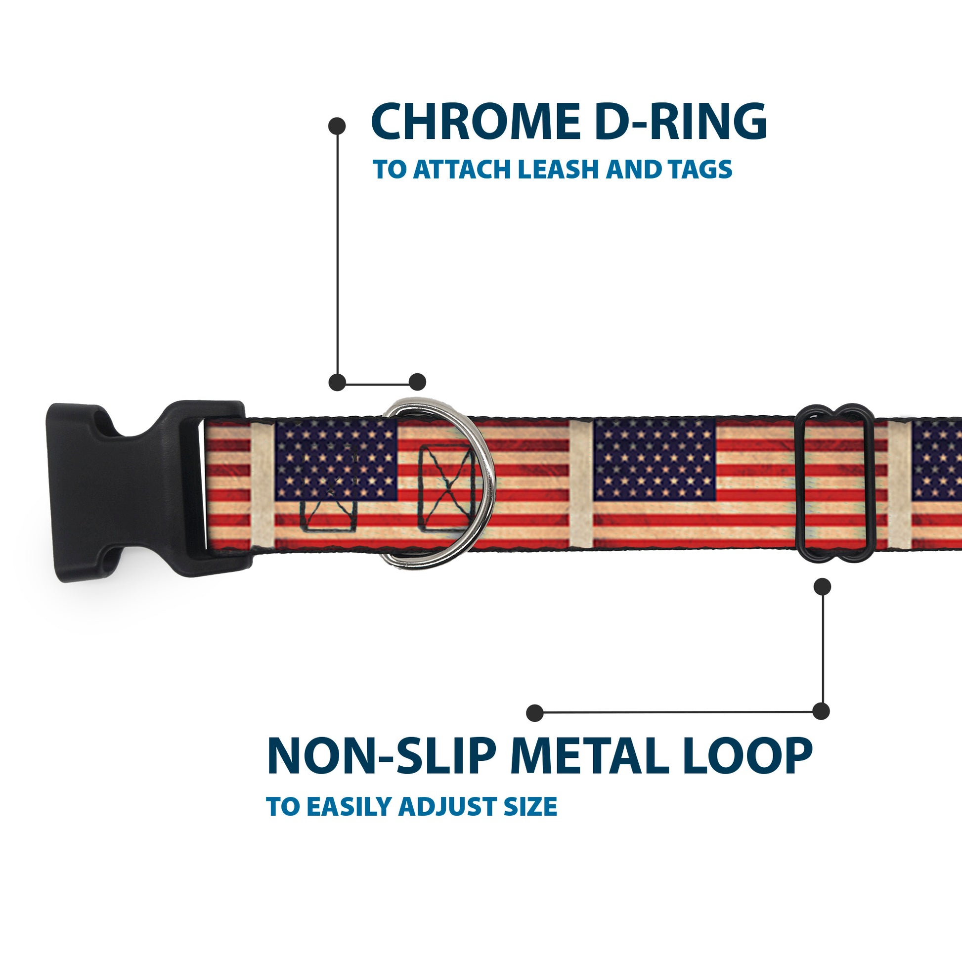 Plastic Clip Collar - American Flag Weathered Color Repeat Plastic Clip Collars Buckle-Down
