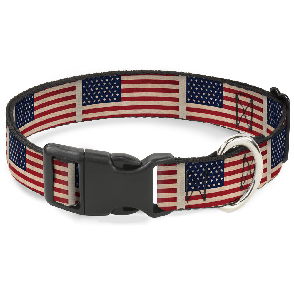 Plastic Clip Collar - American Flag Weathered Color Repeat Plastic Clip Collars Buckle-Down