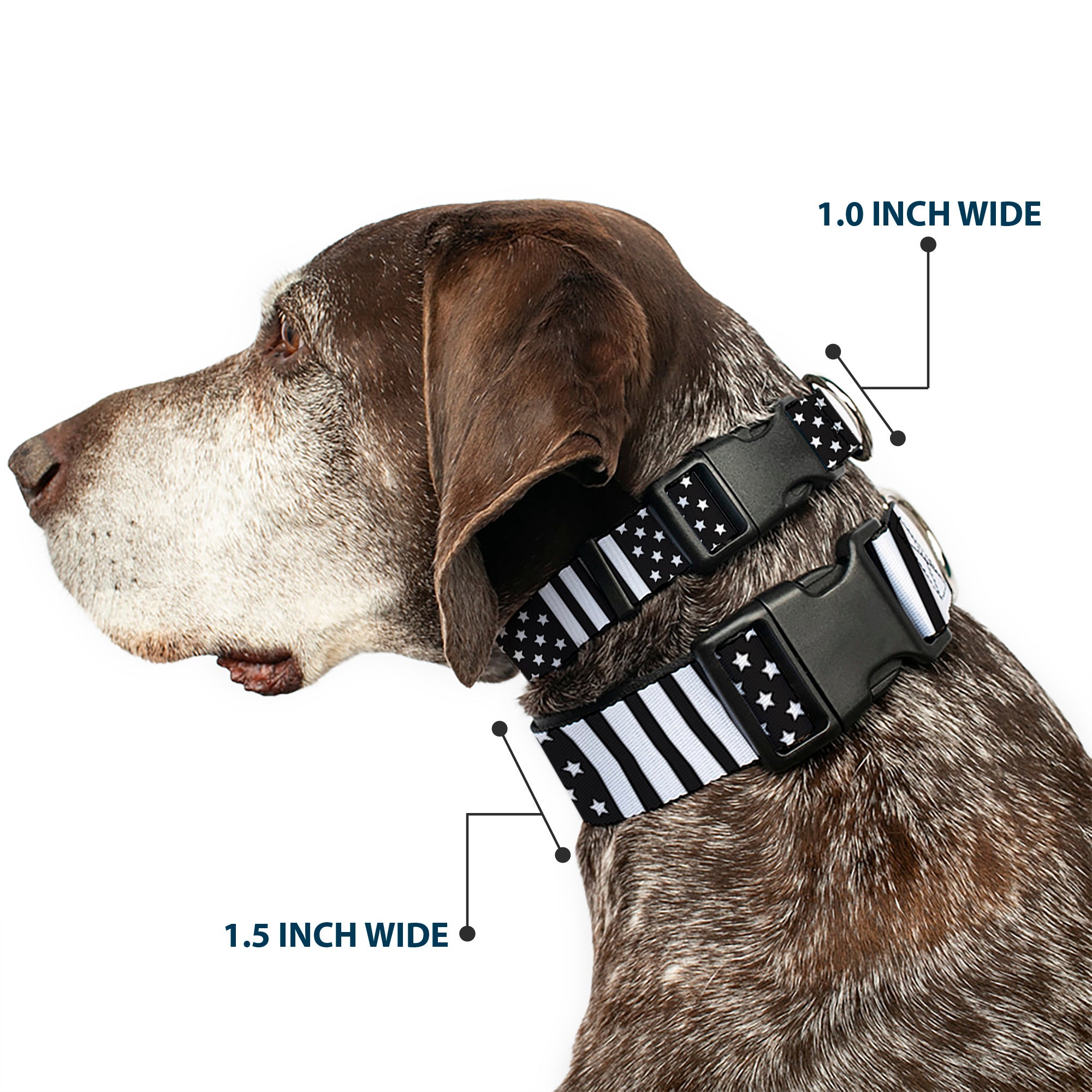 Plastic Clip Collar - American Flag CLOSE-UP Black/White Plastic Clip Collars Buckle-Down