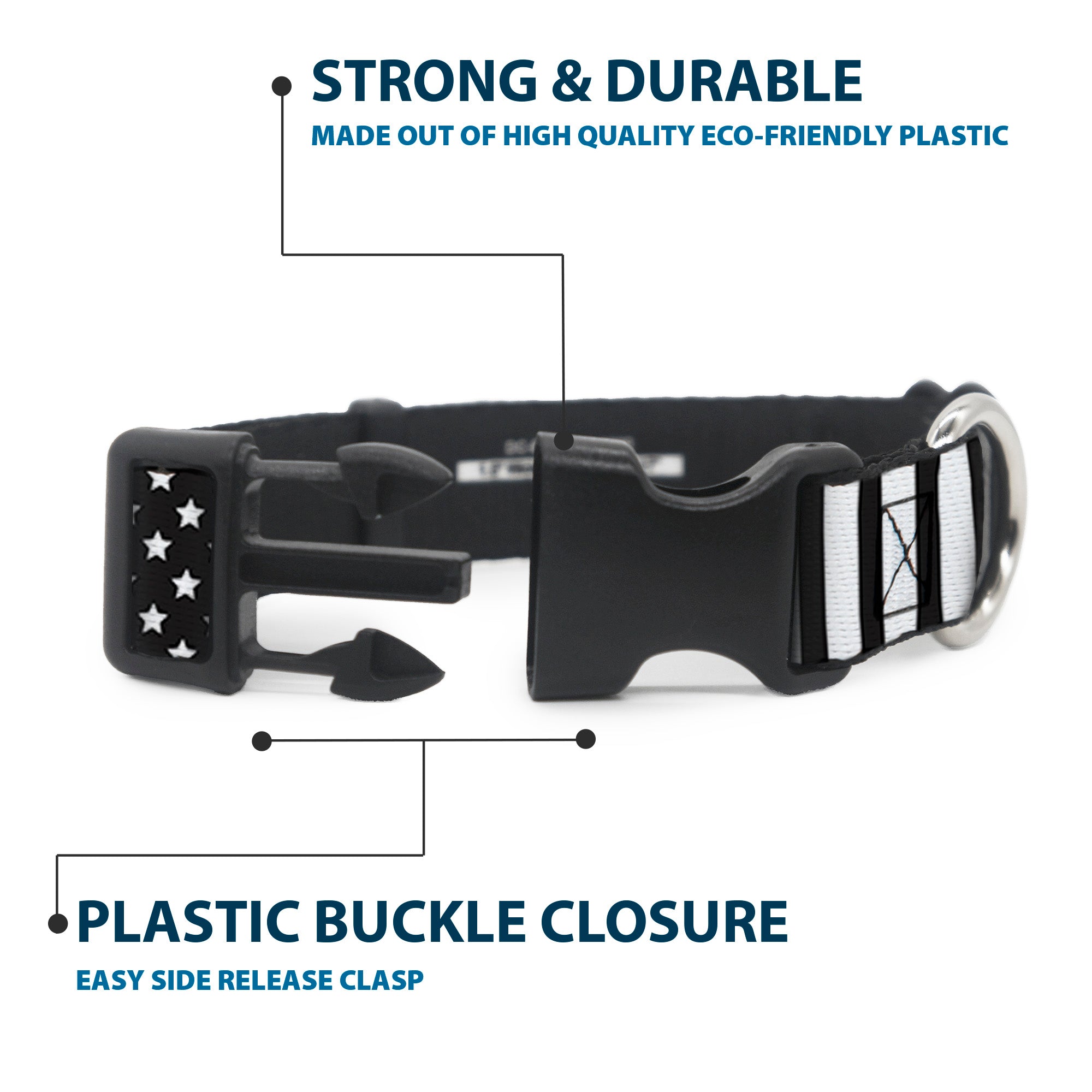 Plastic Clip Collar - American Flag CLOSE-UP Black/White Plastic Clip Collars Buckle-Down