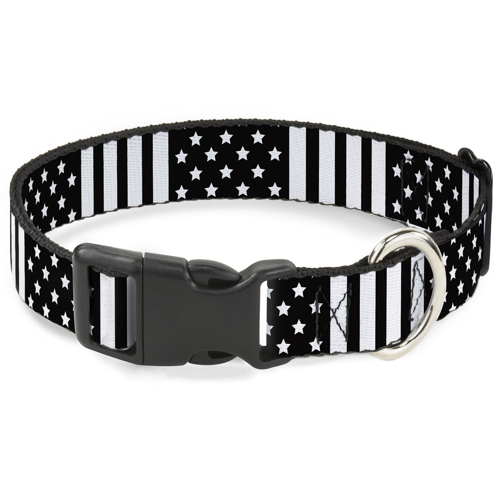 Plastic Clip Collar - American Flag CLOSE-UP Black/White Plastic Clip Collars Buckle-Down