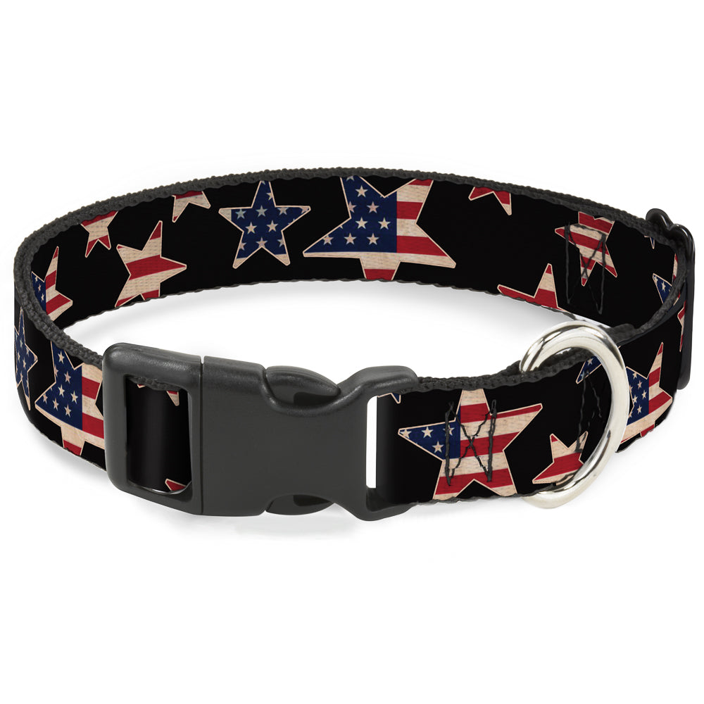 Plastic Clip Collar - Americana Stars & Flags Black/Red/White/Blue Plastic Clip Collars Buckle-Down