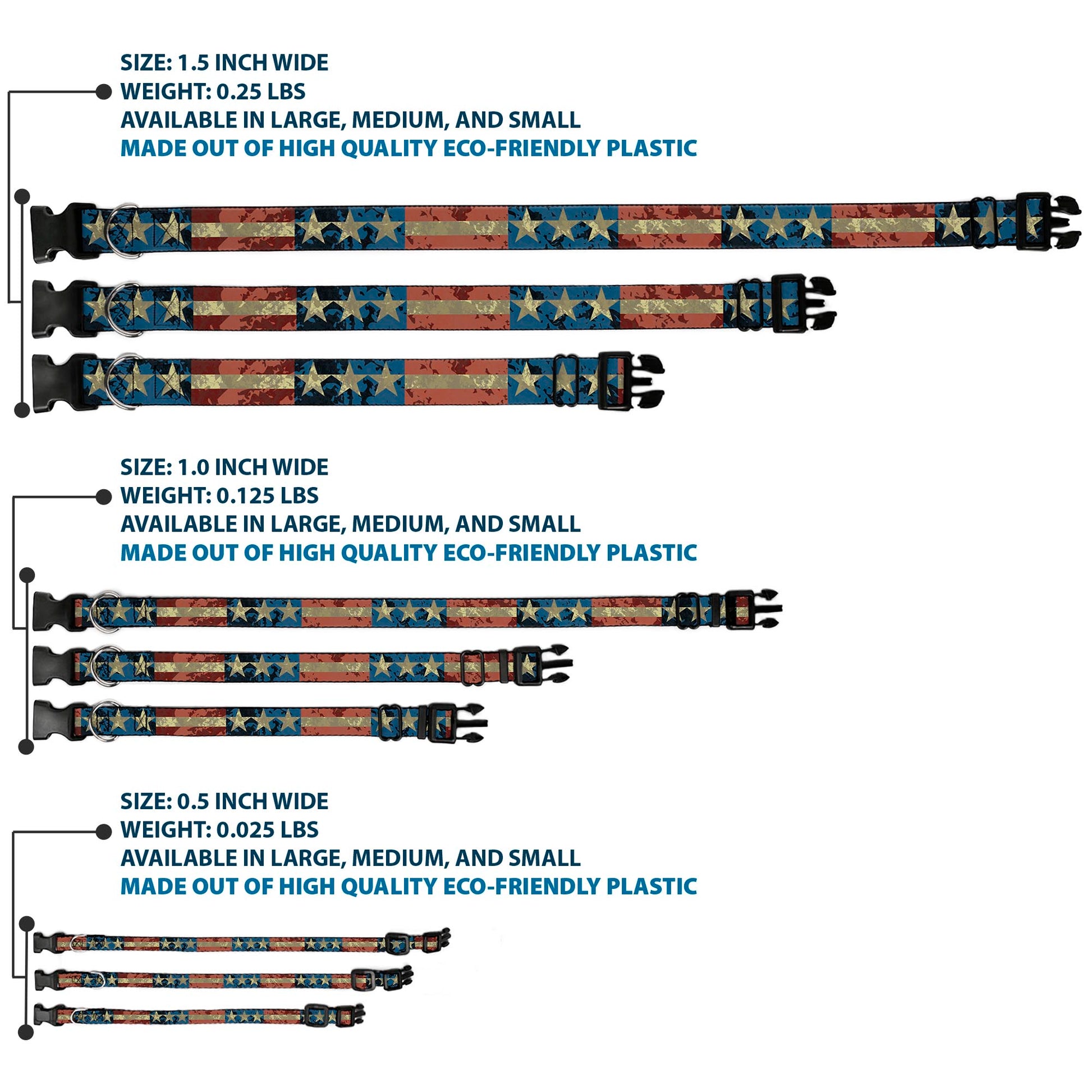 Plastic Clip Collar - Americana Vintage Stars & Stripes Plastic Clip Collars Buckle-Down
