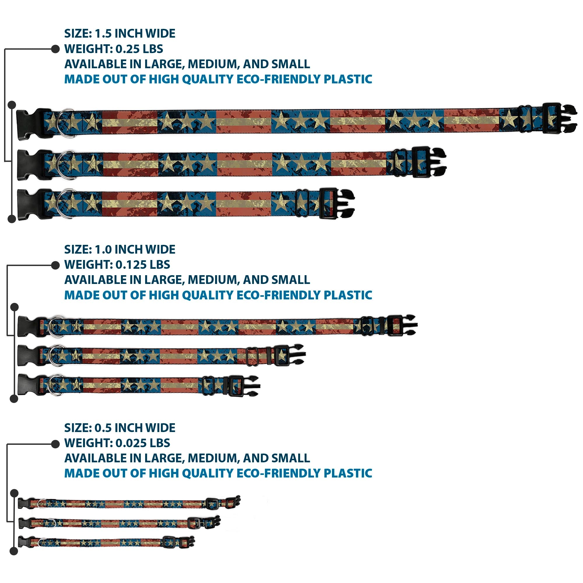 Plastic Clip Collar - Americana Vintage Stars & Stripes Plastic Clip Collars Buckle-Down