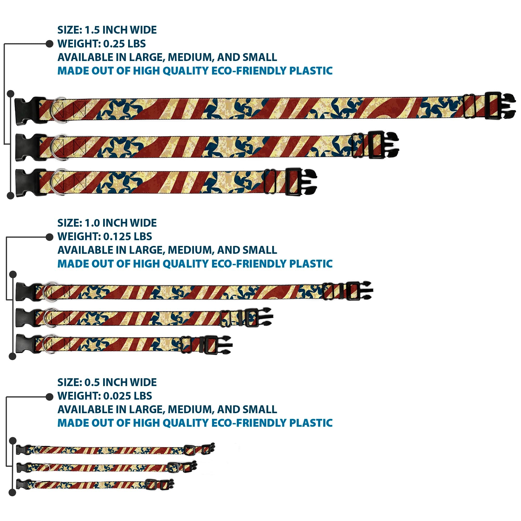 Plastic Clip Collar - Americana Diagonal Vintage Stars & Stripes2 Plastic Clip Collars Buckle-Down