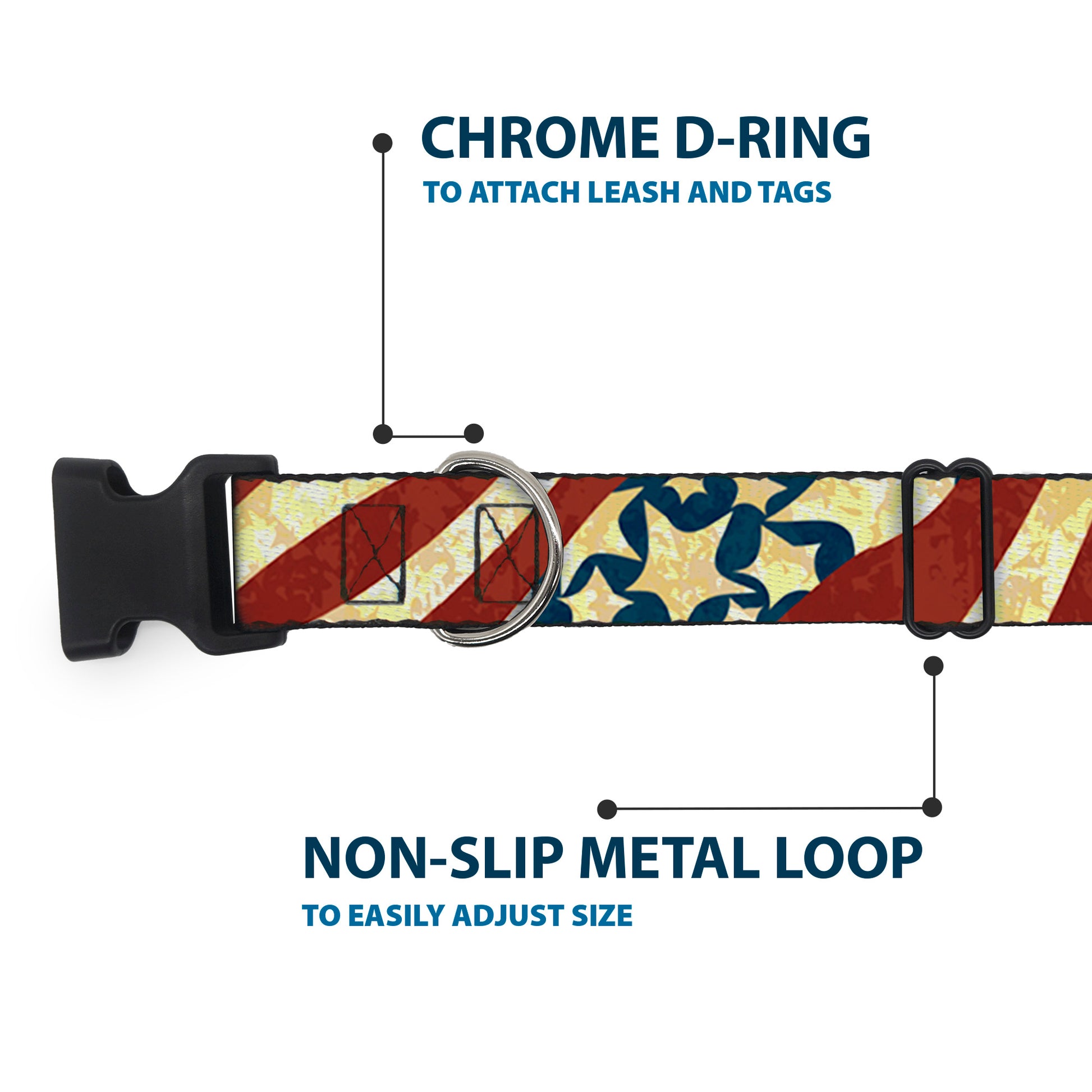 Plastic Clip Collar - Americana Diagonal Vintage Stars & Stripes2 Plastic Clip Collars Buckle-Down