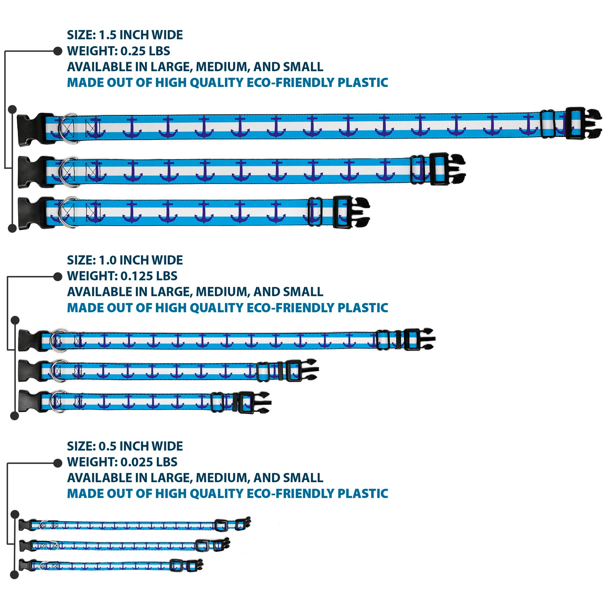 Plastic Clip Collar - Anchor/Stripe Blues/White Plastic Clip Collars Buckle-Down