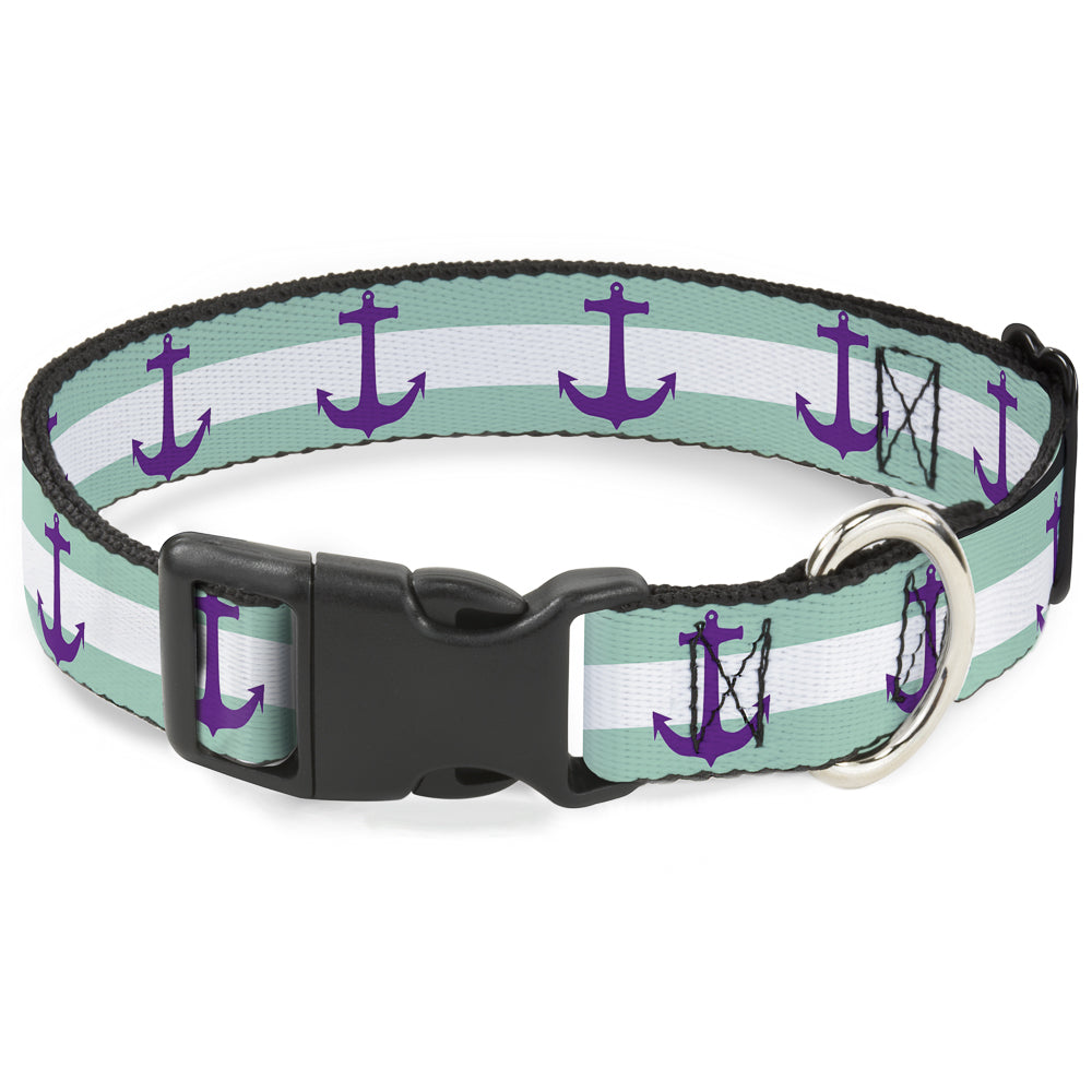 Plastic Clip Collar - Anchor/Stripe Teal/White/Purple Plastic Clip Collars Buckle-Down