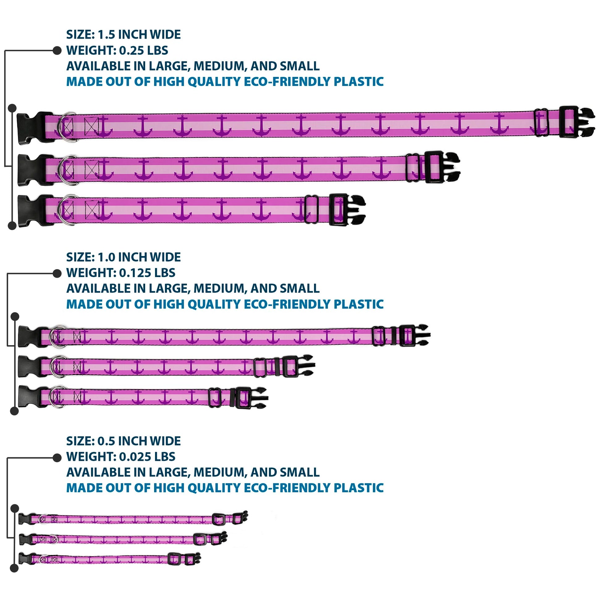 Plastic Clip Collar - Anchor/Stripe Pinks/Purple Plastic Clip Collars Buckle-Down