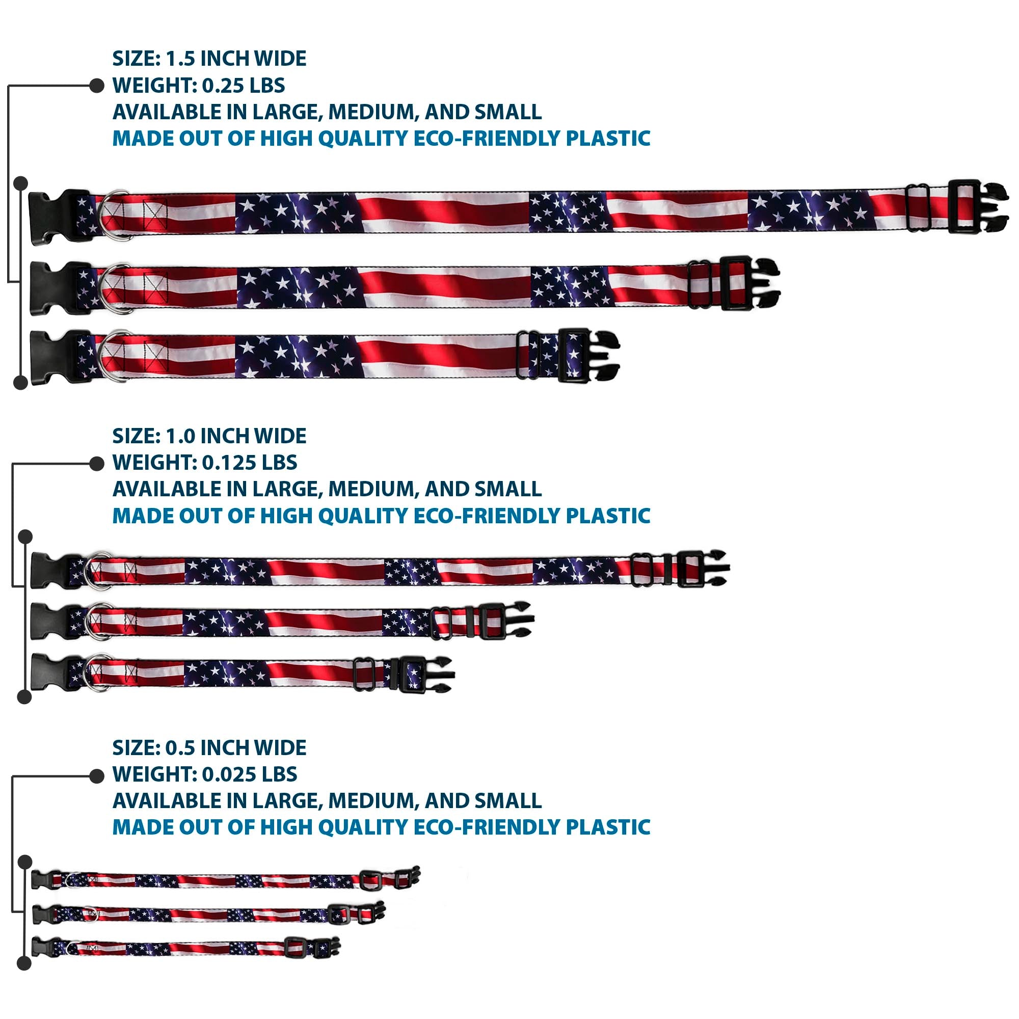 Plastic Clip Collar - American Flag Vivid CLOSE-UP Plastic Clip Collars Buckle-Down
