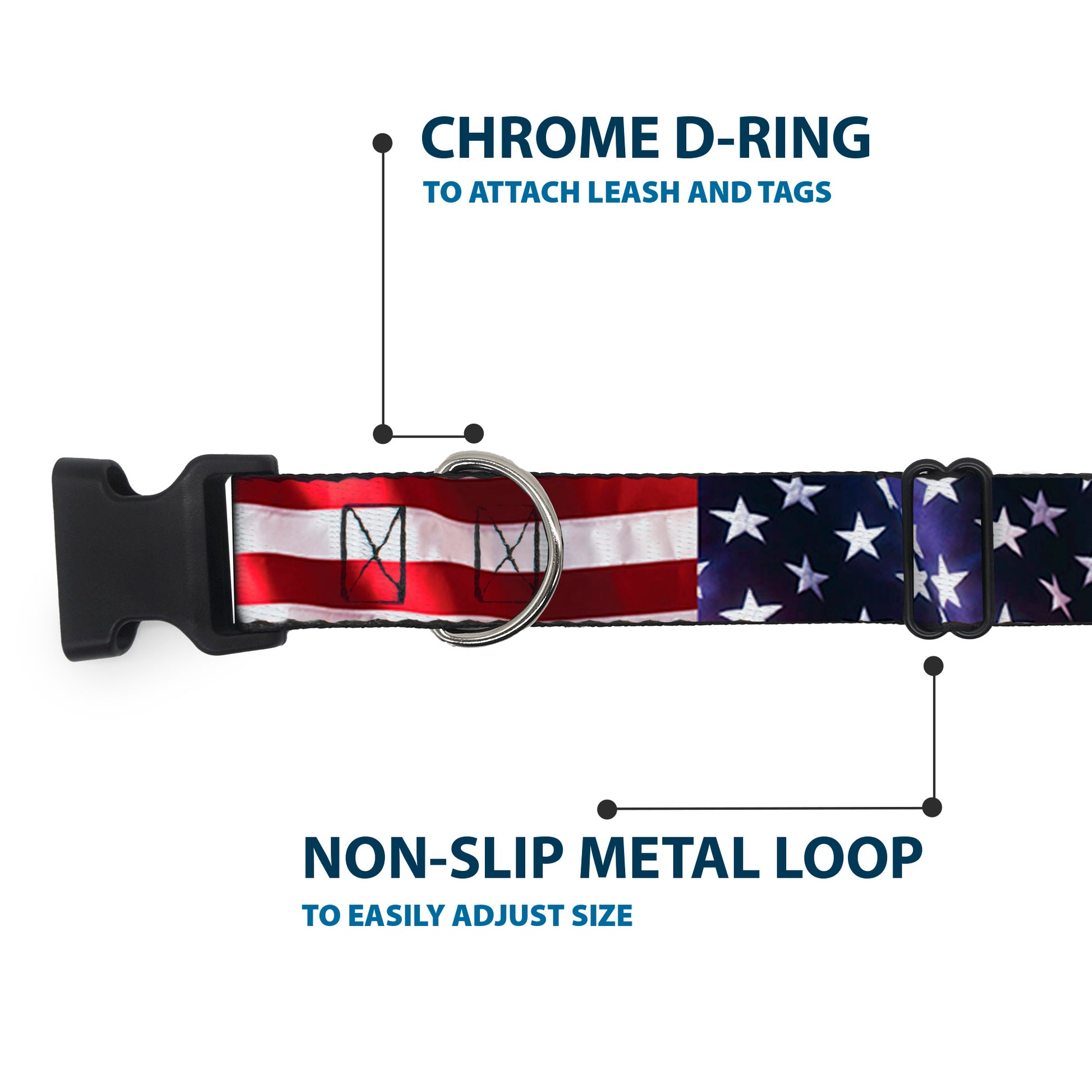 Plastic Clip Collar - American Flag Vivid CLOSE-UP Plastic Clip Collars Buckle-Down