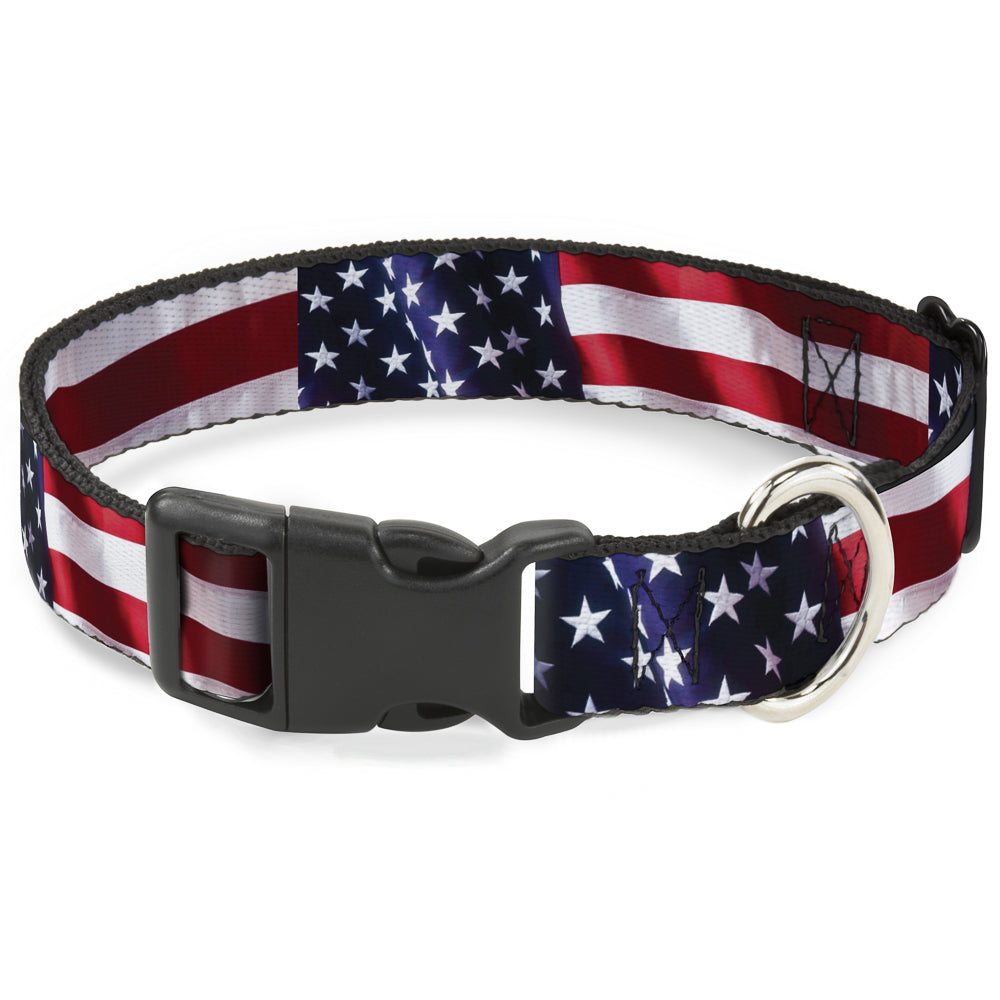 Plastic Clip Collar - American Flag Vivid CLOSE-UP Plastic Clip Collars Buckle-Down