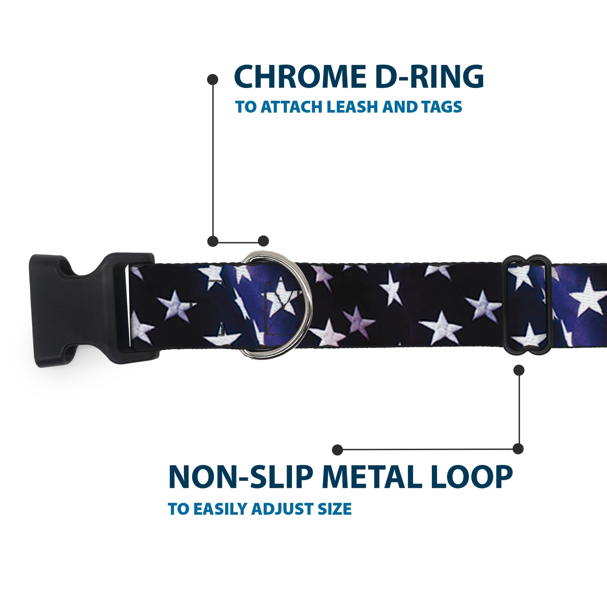 Plastic Clip Collar - American Flag Vivid Stars Blue/White Plastic Clip Collars Buckle-Down