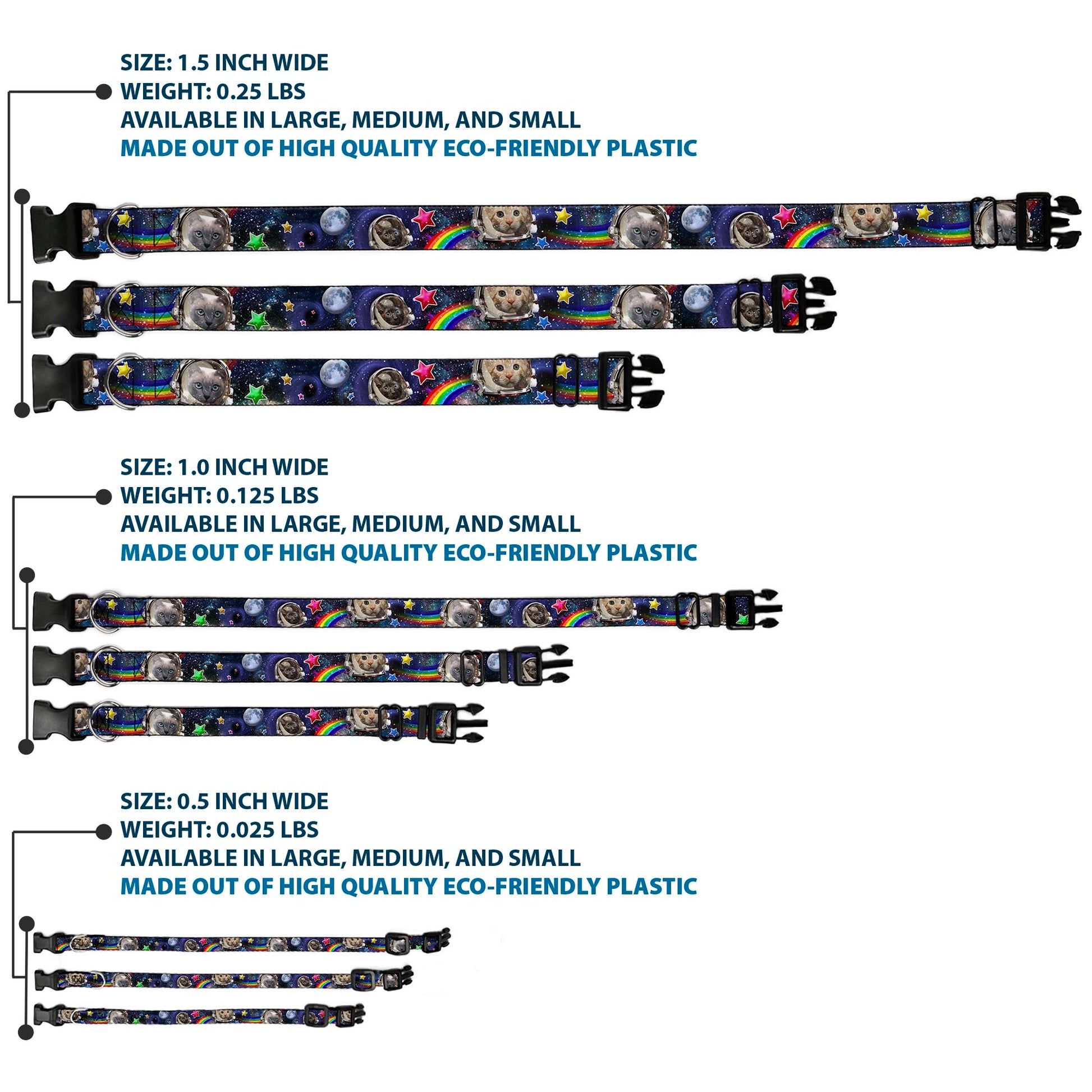 Plastic Clip Collar - Astronaut Cats in Space/Rainbows/Stars Plastic Clip Collars Buckle-Down