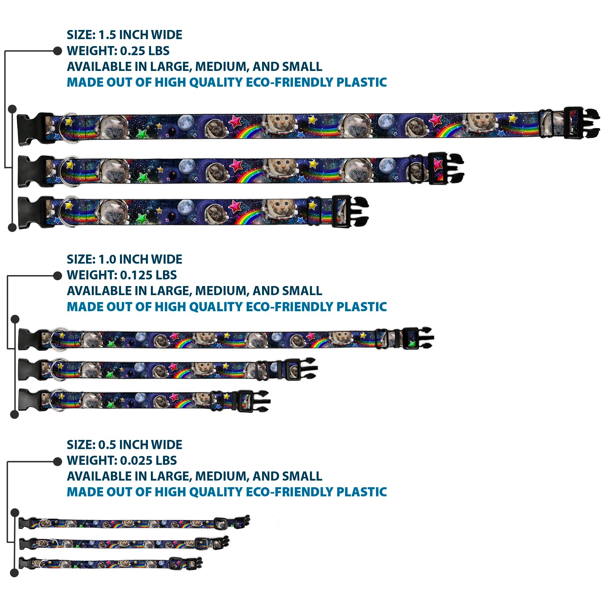 Plastic Clip Collar - Astronaut Cats in Space/Rainbows/Stars Plastic Clip Collars Buckle-Down