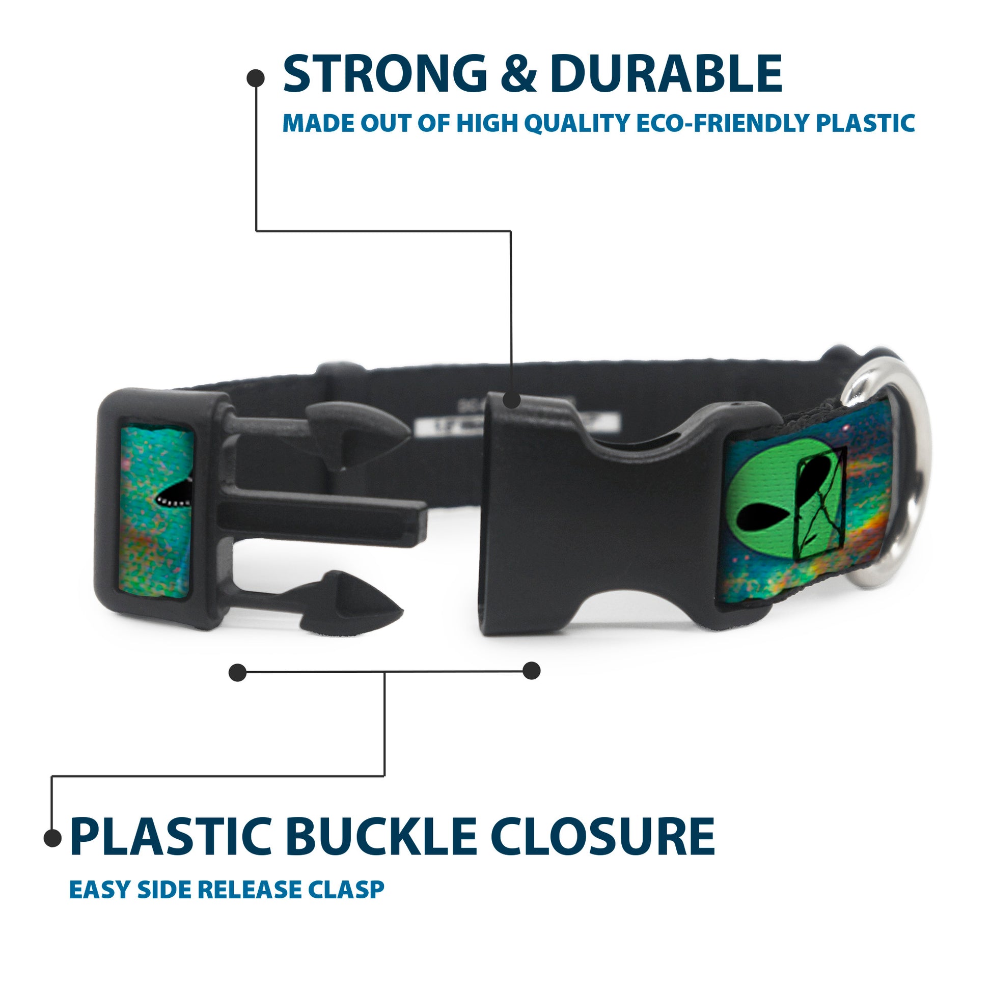 Plastic Clip Collar - Aliens & UFO's Galaxy/Green/Black/White Plastic Clip Collars Buckle-Down