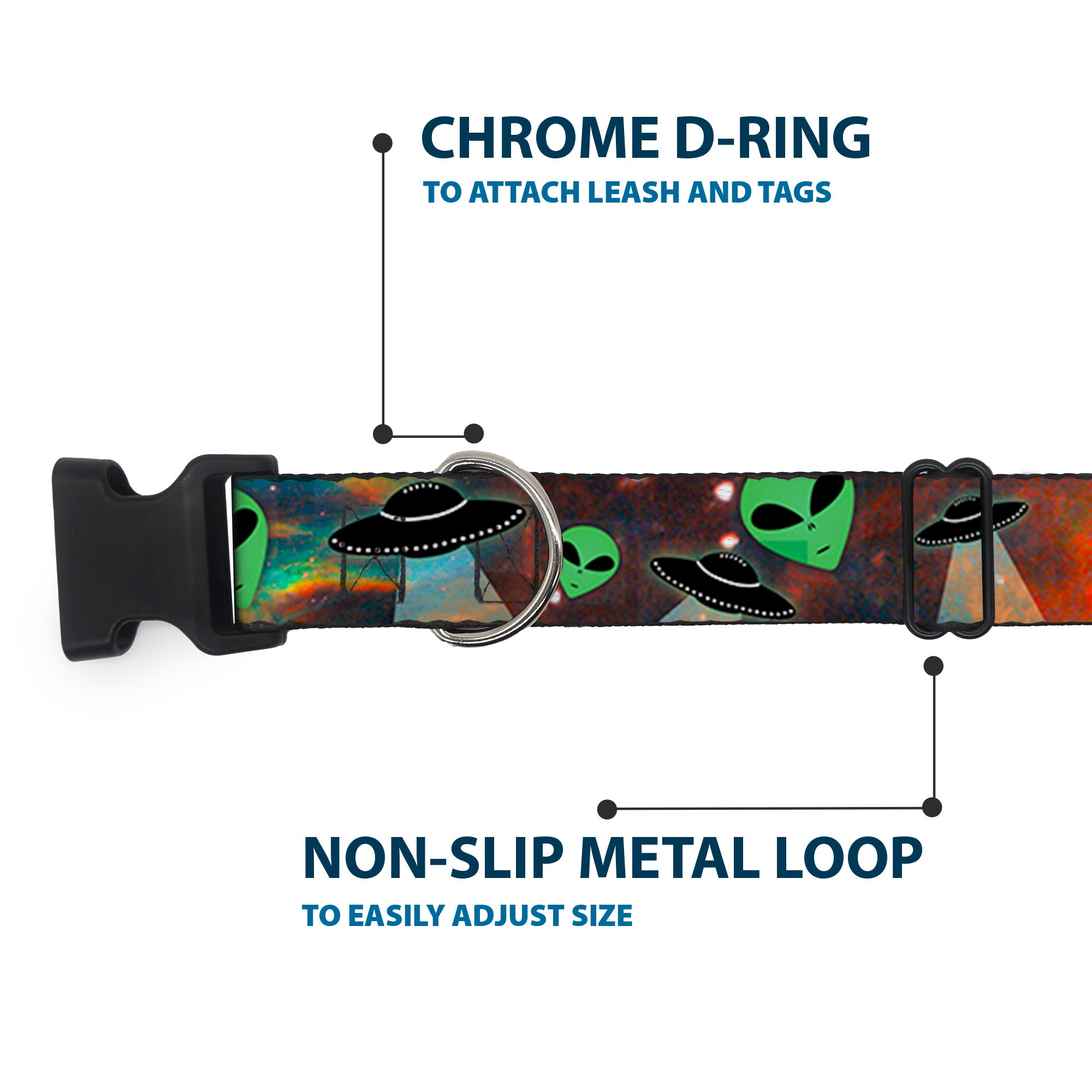 Plastic Clip Collar - Aliens & UFO's Galaxy/Green/Black/White Plastic Clip Collars Buckle-Down