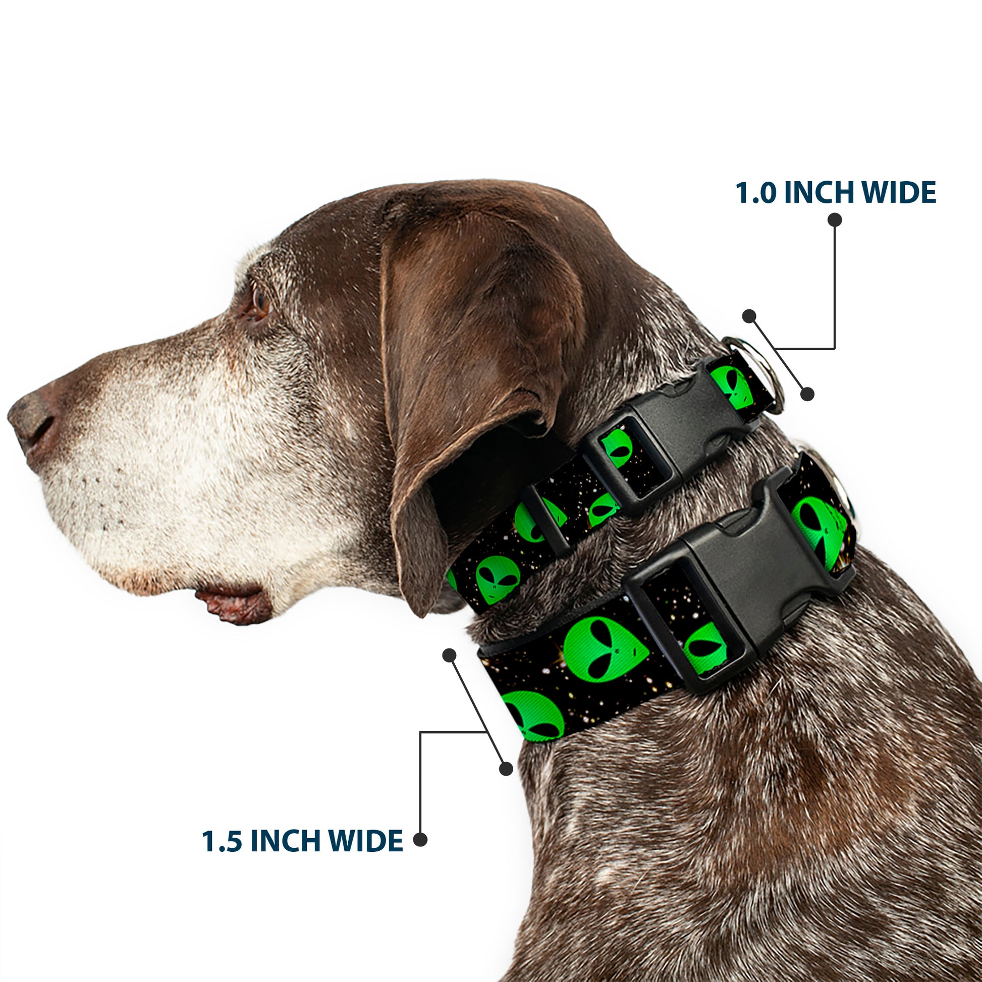 Plastic Clip Collar - Aliens Head Scattered Galaxy2/Green/Black Plastic Clip Collars Buckle-Down