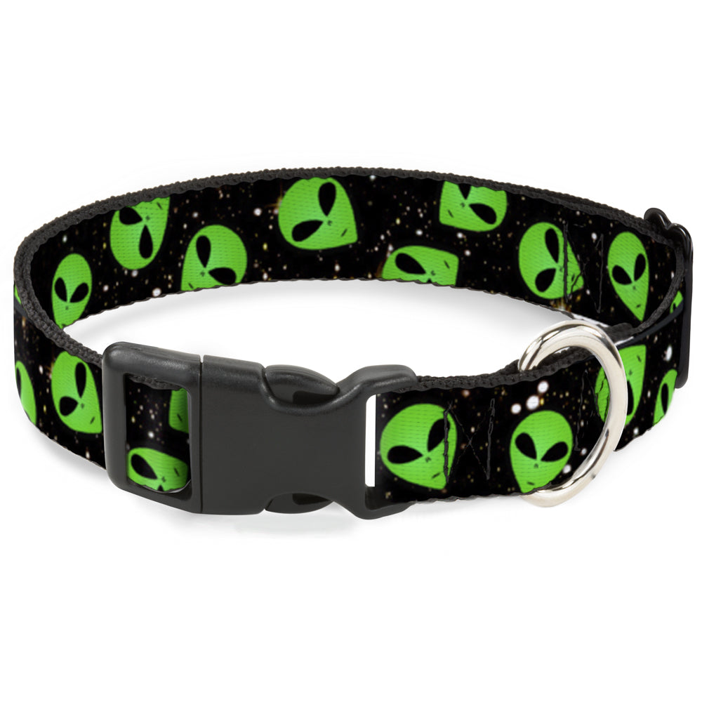 Plastic Clip Collar - Aliens Head Scattered Galaxy2/Green/Black Plastic Clip Collars Buckle-Down