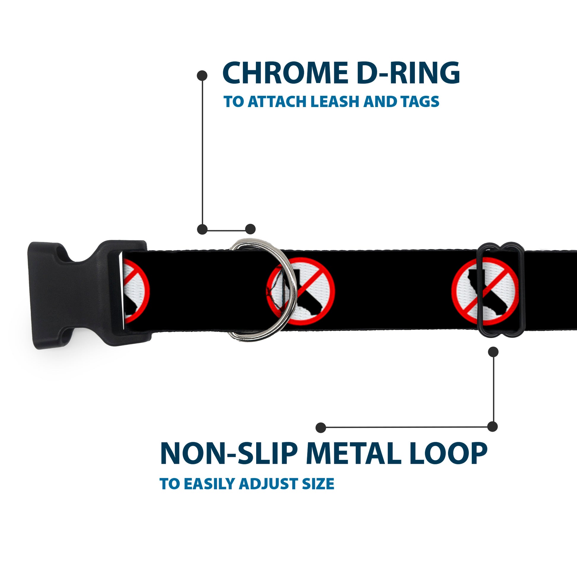 Plastic Clip Collar - Anti-California Logo Black/Red/White Plastic Clip Collars Buckle-Down