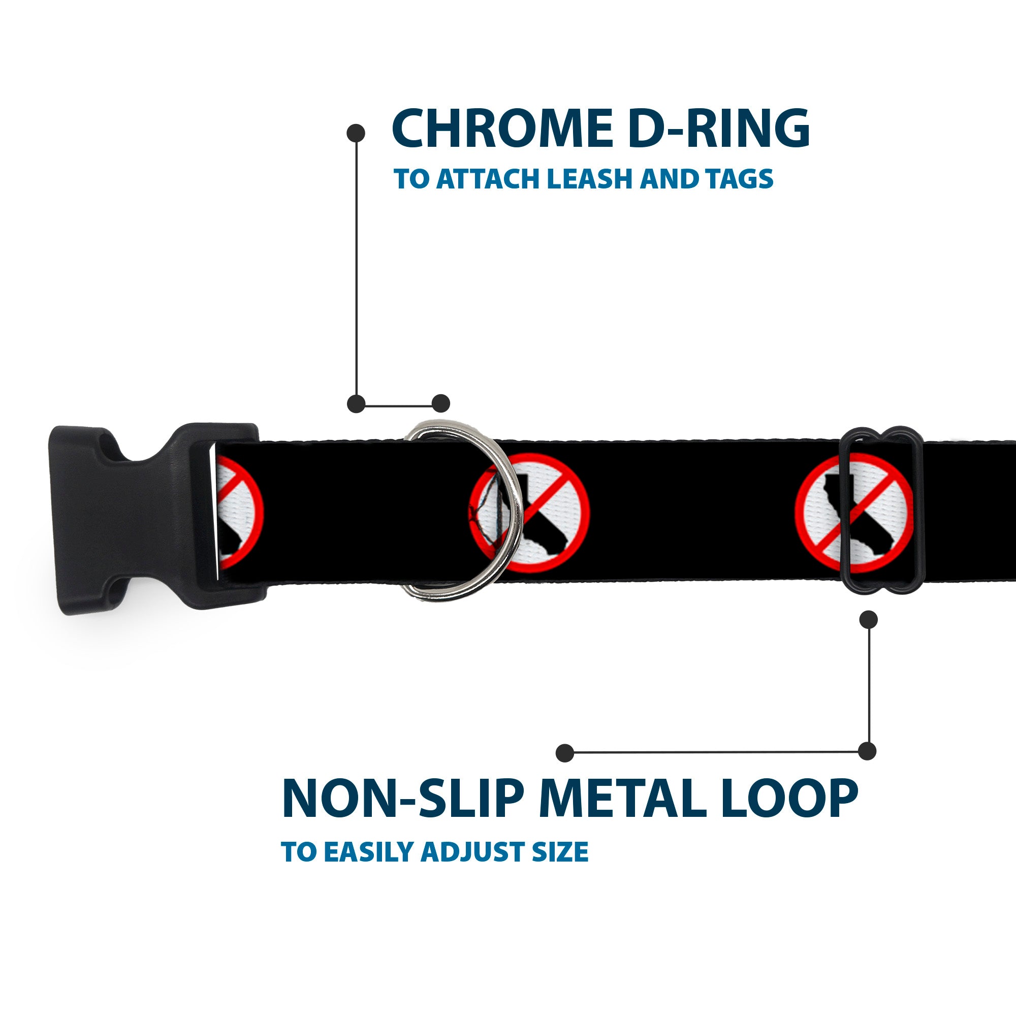 Plastic Clip Collar - Anti-California Logo Black/Red/White Plastic Clip Collars Buckle-Down