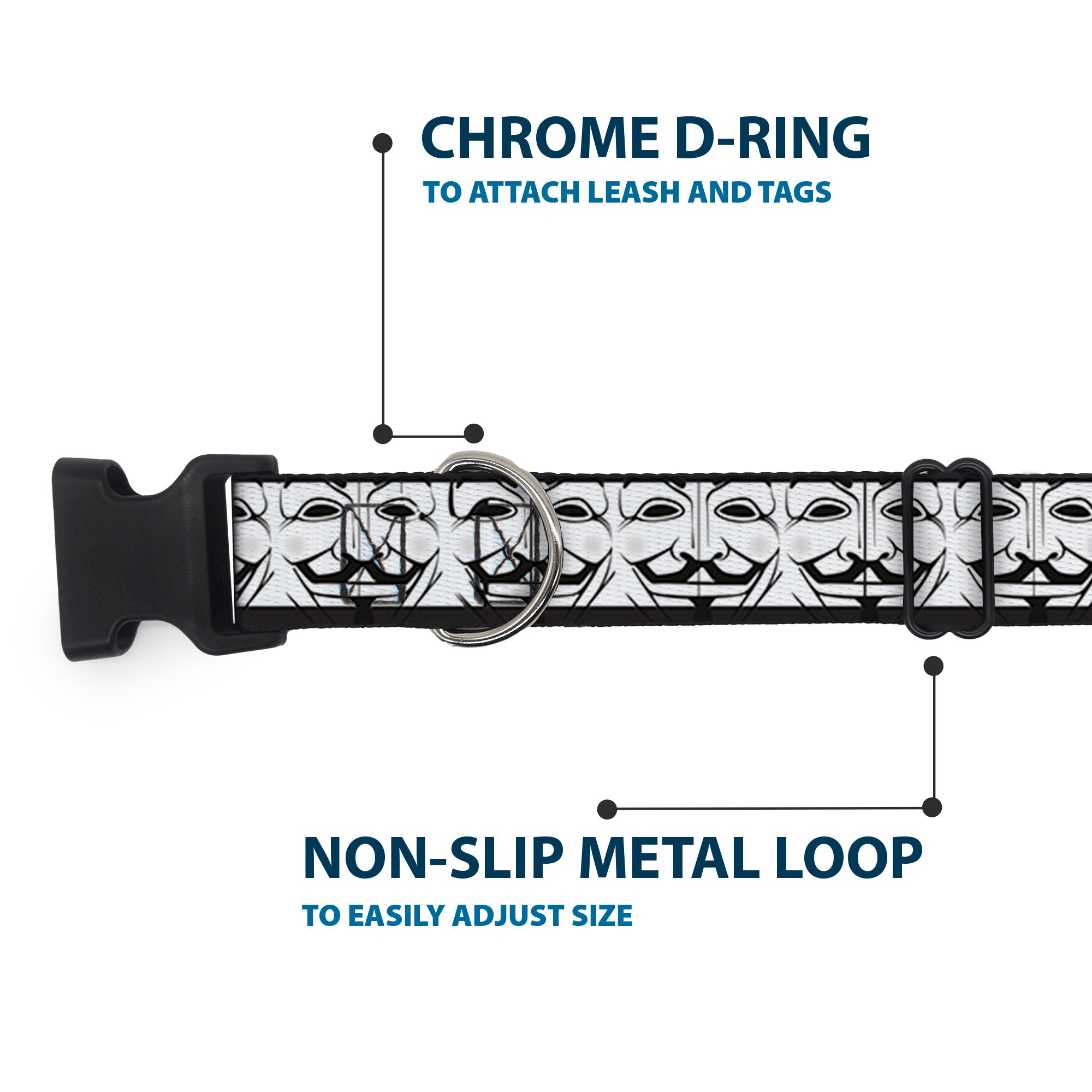 Plastic Clip Collar - Anonymous Face CLOSE-UP Repeat White/Black/Gray Plastic Clip Collars Buckle-Down