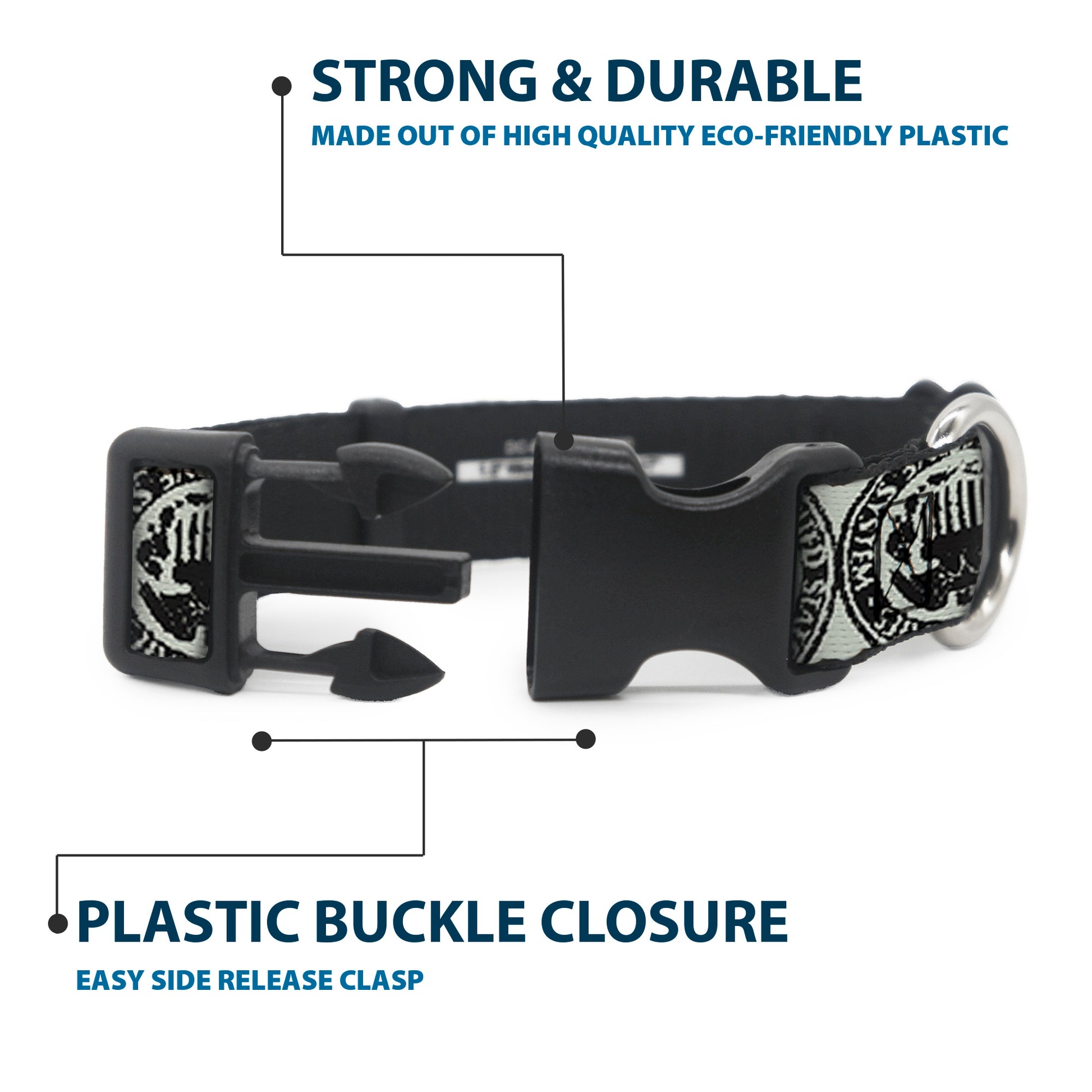 Plastic Clip Collar - Americana Federal Reserve Seal Weathered Gray/Black Plastic Clip Collars Buckle-Down