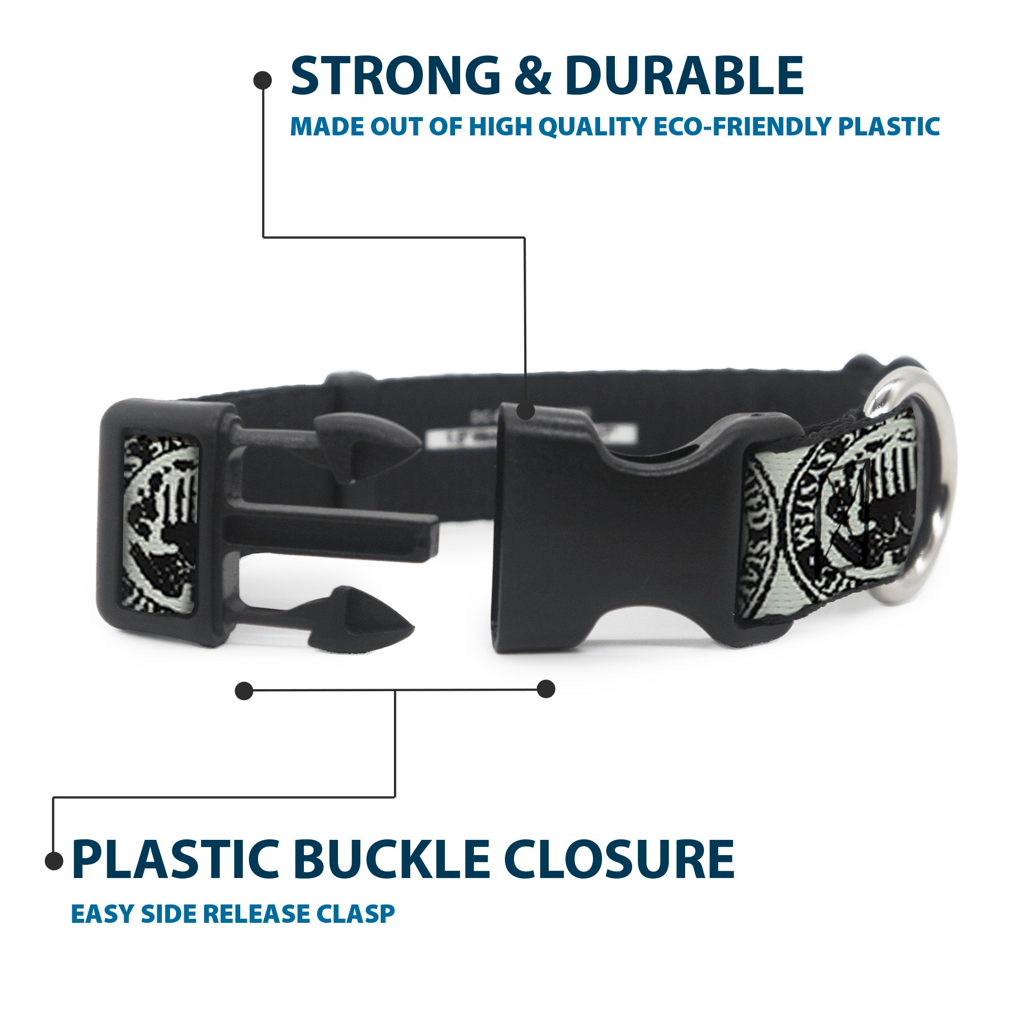 Plastic Clip Collar - Americana Federal Reserve Seal Weathered Gray/Black Plastic Clip Collars Buckle-Down
