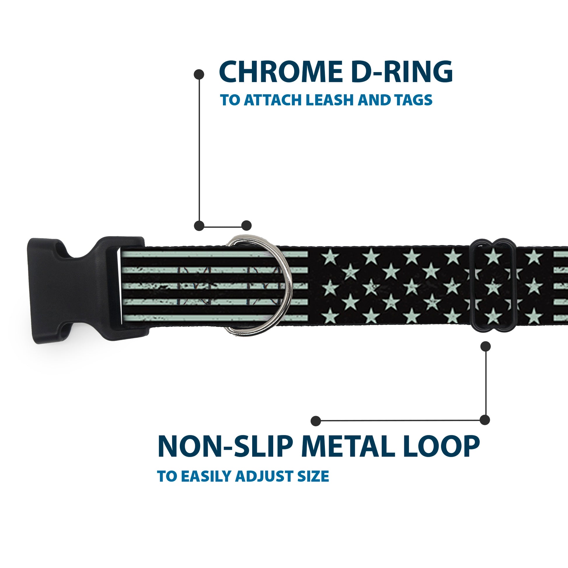 Plastic Clip Collar - Americana Stars & Stripes2 Weathered Black/Gray Plastic Clip Collars Buckle-Down