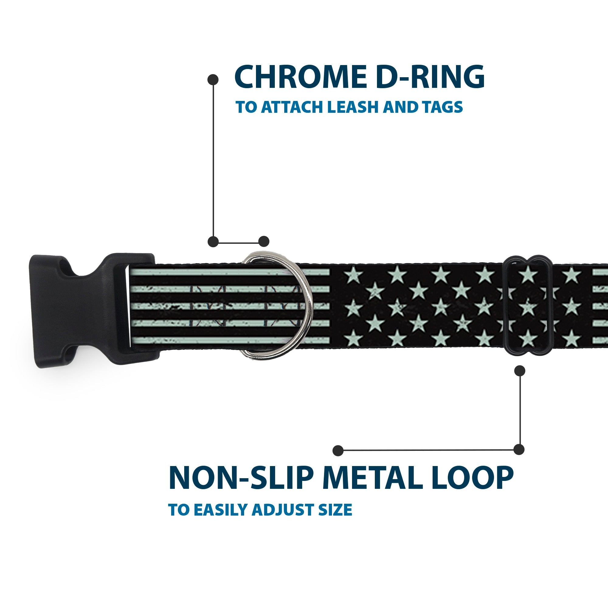 Plastic Clip Collar - Americana Stars & Stripes2 Weathered Black/Gray Plastic Clip Collars Buckle-Down
