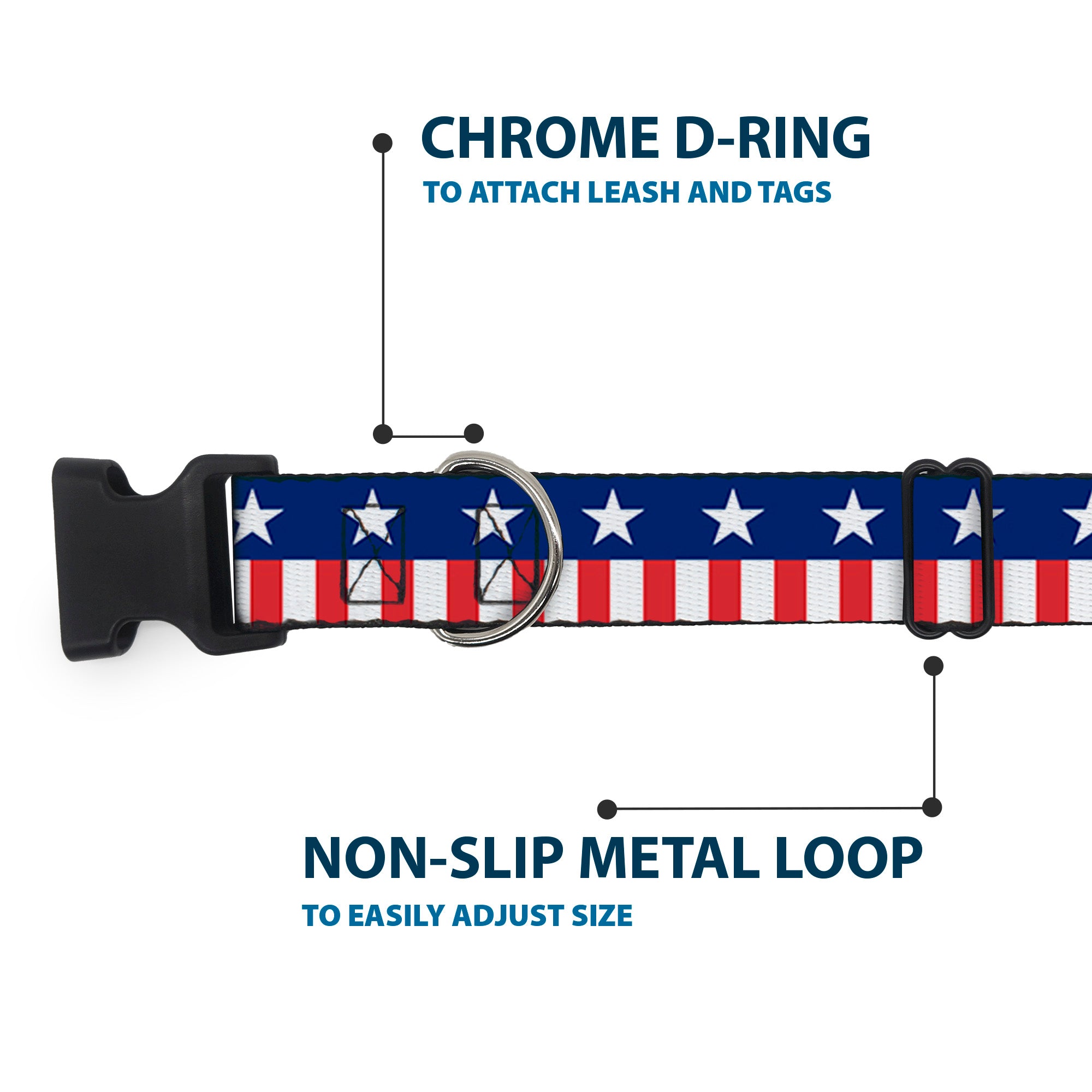 Plastic Clip Collar - Americana Stars & Stripes2 Blue/White/Red/White Plastic Clip Collars Buckle-Down
